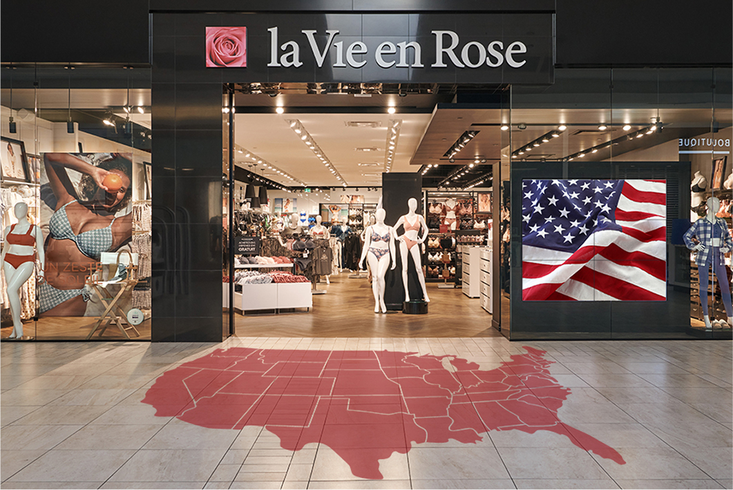 Façade d’une boutique de lingerie et maillots de bain pour femmes La Vie en Rose aux États-Unis
