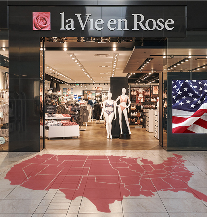 Fa&ccedil;ade d&rsquo;une boutique de lingerie et maillots de bain pour femmes La Vie en Rose aux &Eacute;tats-Unis