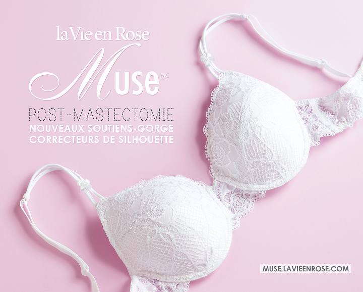 Banni&egrave;re de 2010 promouvant la nouvelle collection de soutiens-gorge post-mastectomie avec un soutien-gorge blanc
