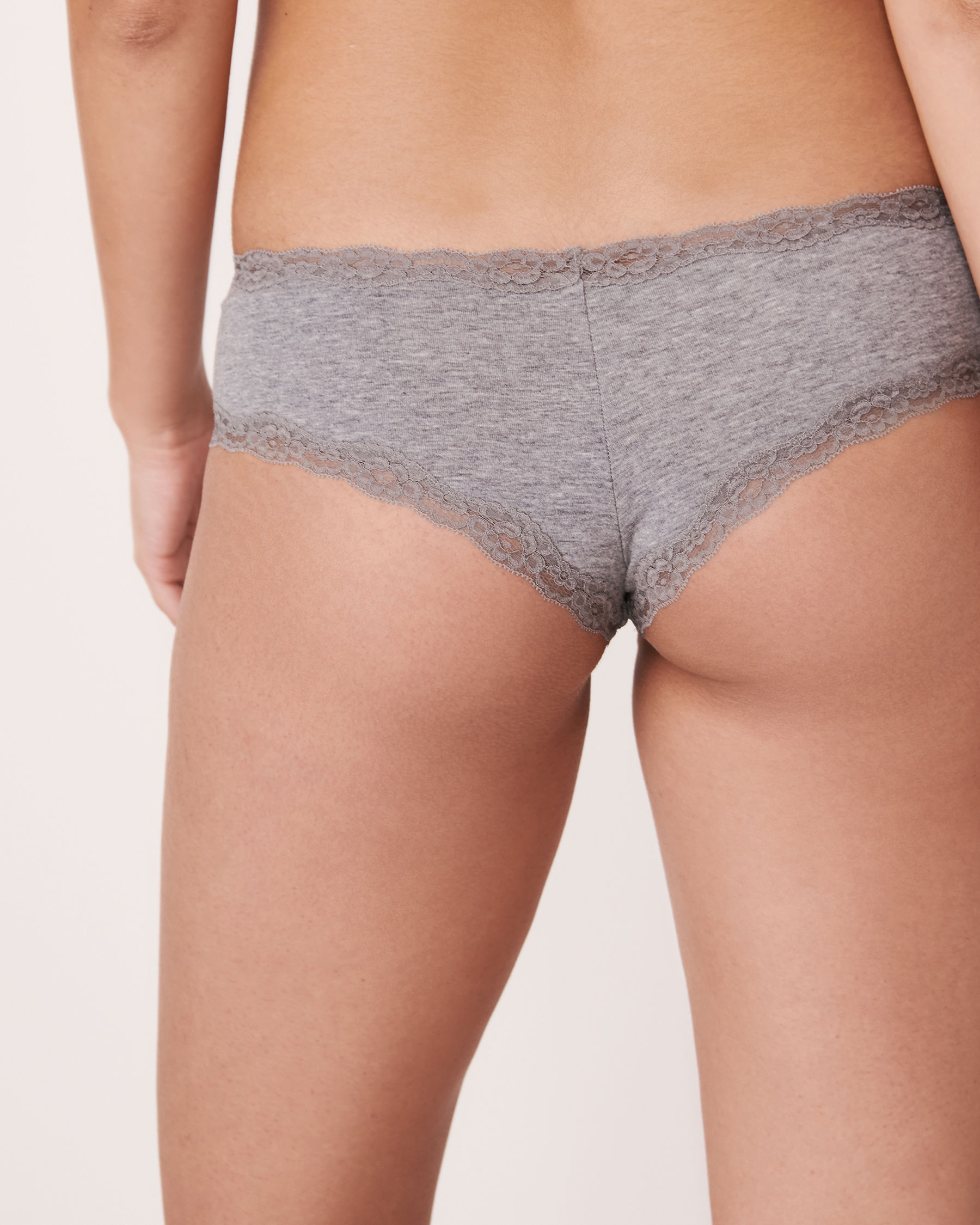 LA VIE EN ROSE Cotton and Lace Trim Cheeky Panty Grey 320-215-0-00 - View2