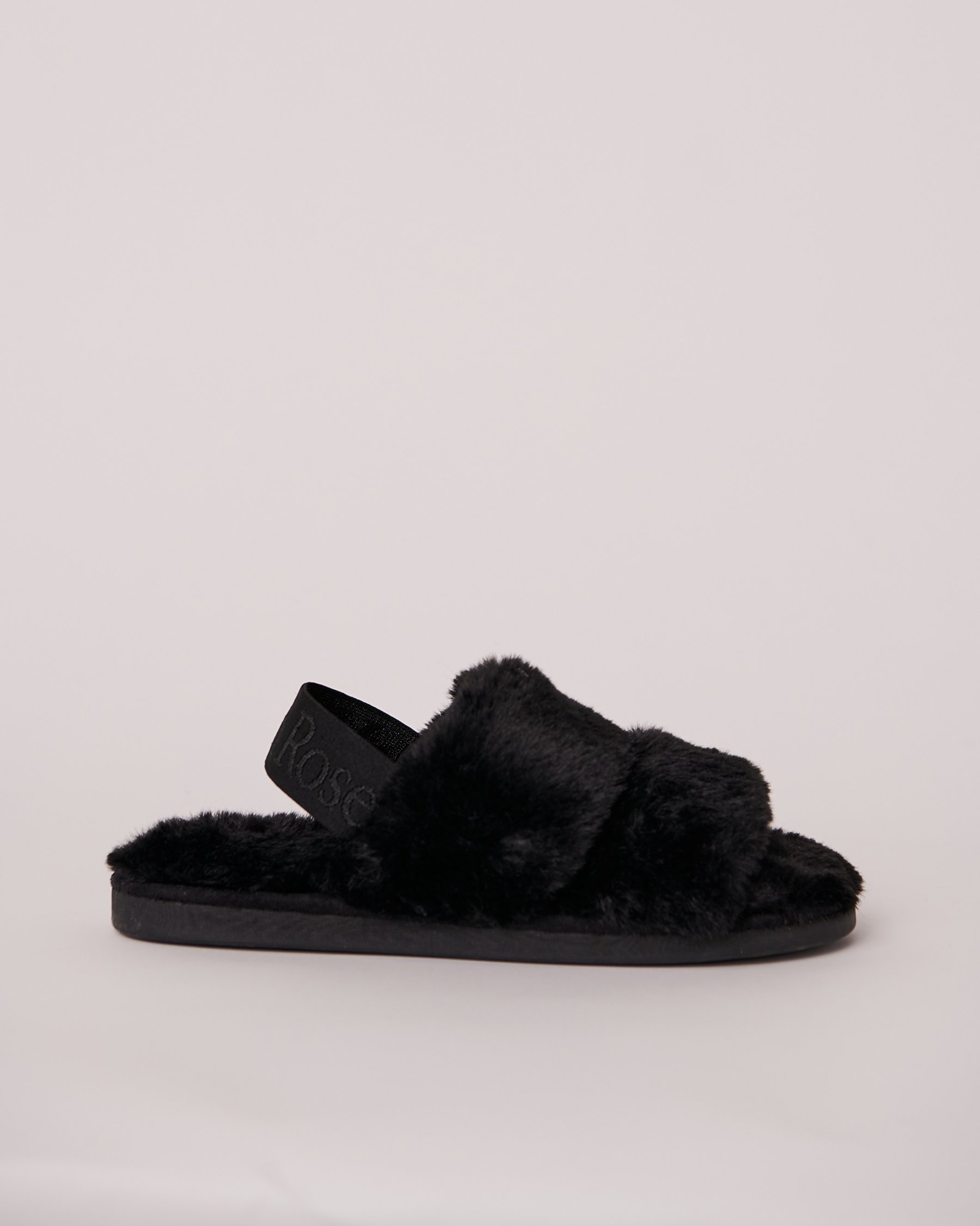 LA VIE EN ROSE Plush Open Slide Slippers Black 40700249 - View5
