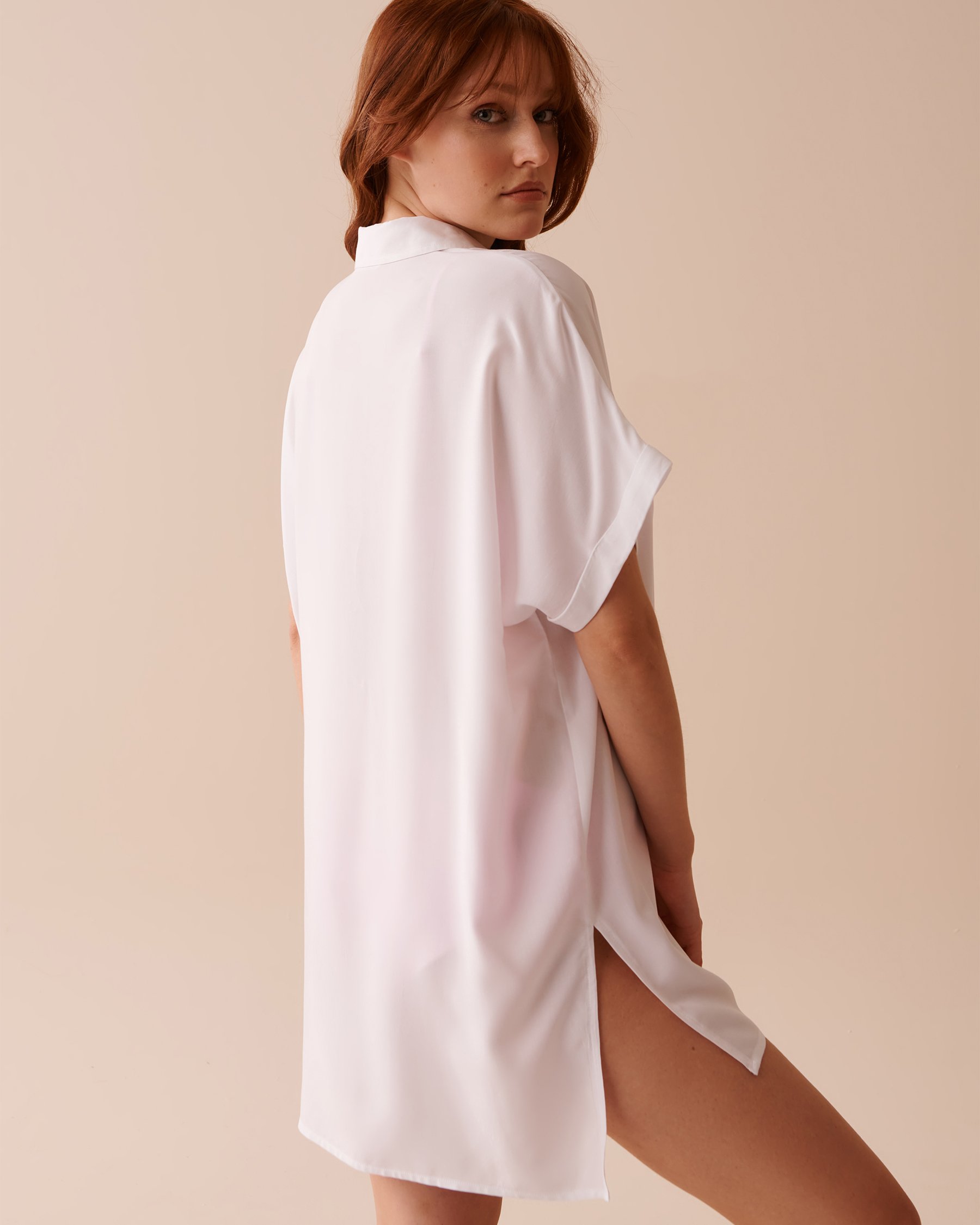 LA VIE EN ROSE AQUA Button-down Cover-up Shirt Bright White 80300095 - View3