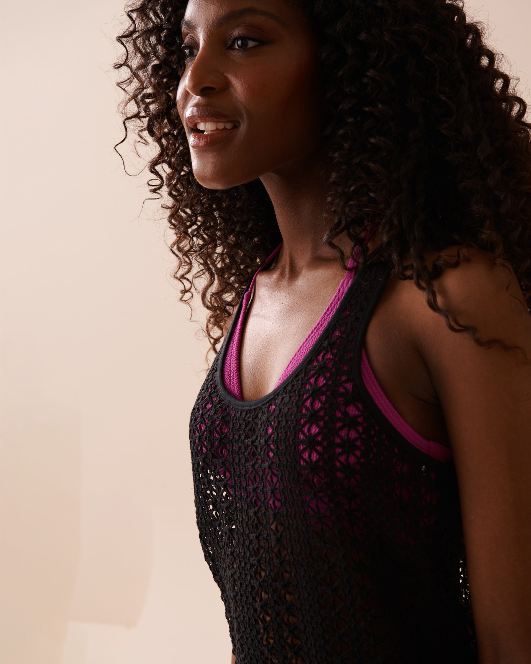 LA VIE EN ROSE AQUA Crochet Short Sleeveless Dress Black 80300096 - View3