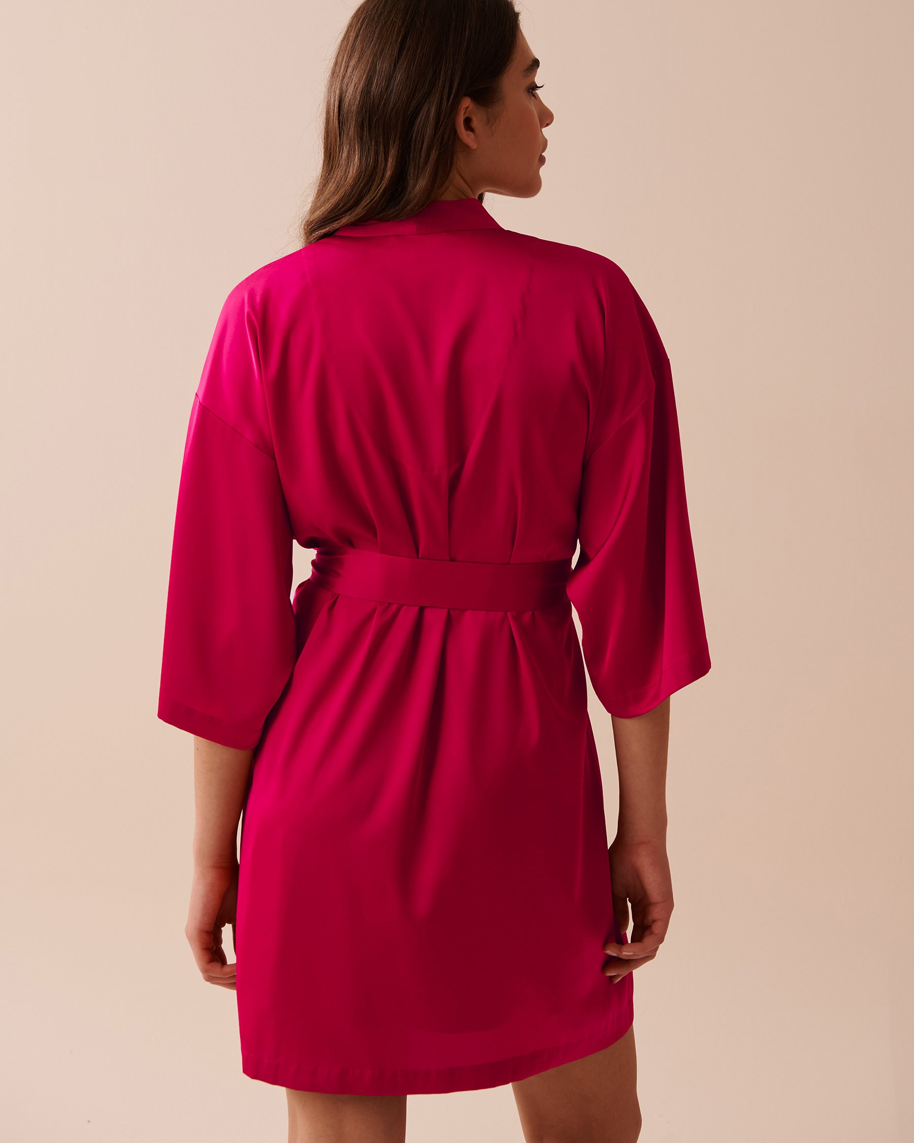 LA VIE EN ROSE Satin Kimono Raspberry Red 60600078 - View2