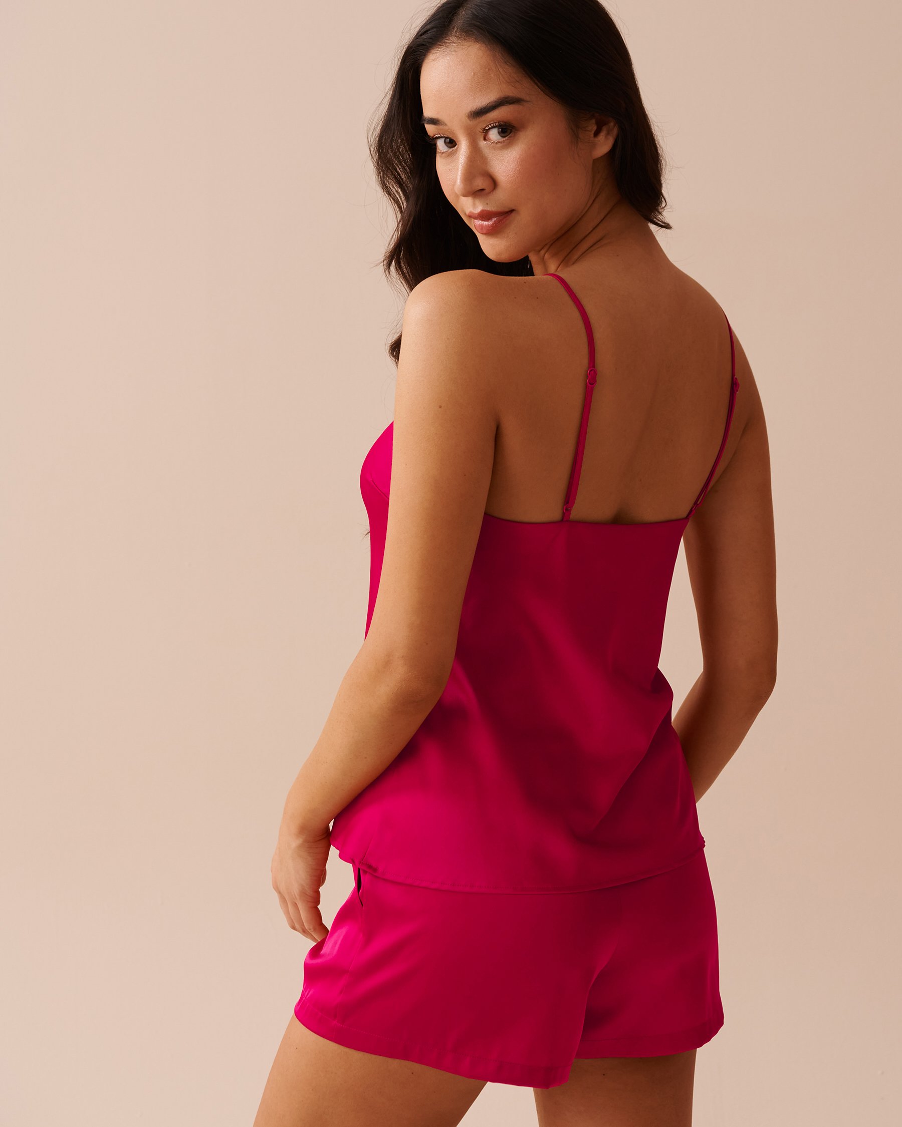 LA VIE EN ROSE Satin Cami Raspberry Red 60100106 - View2