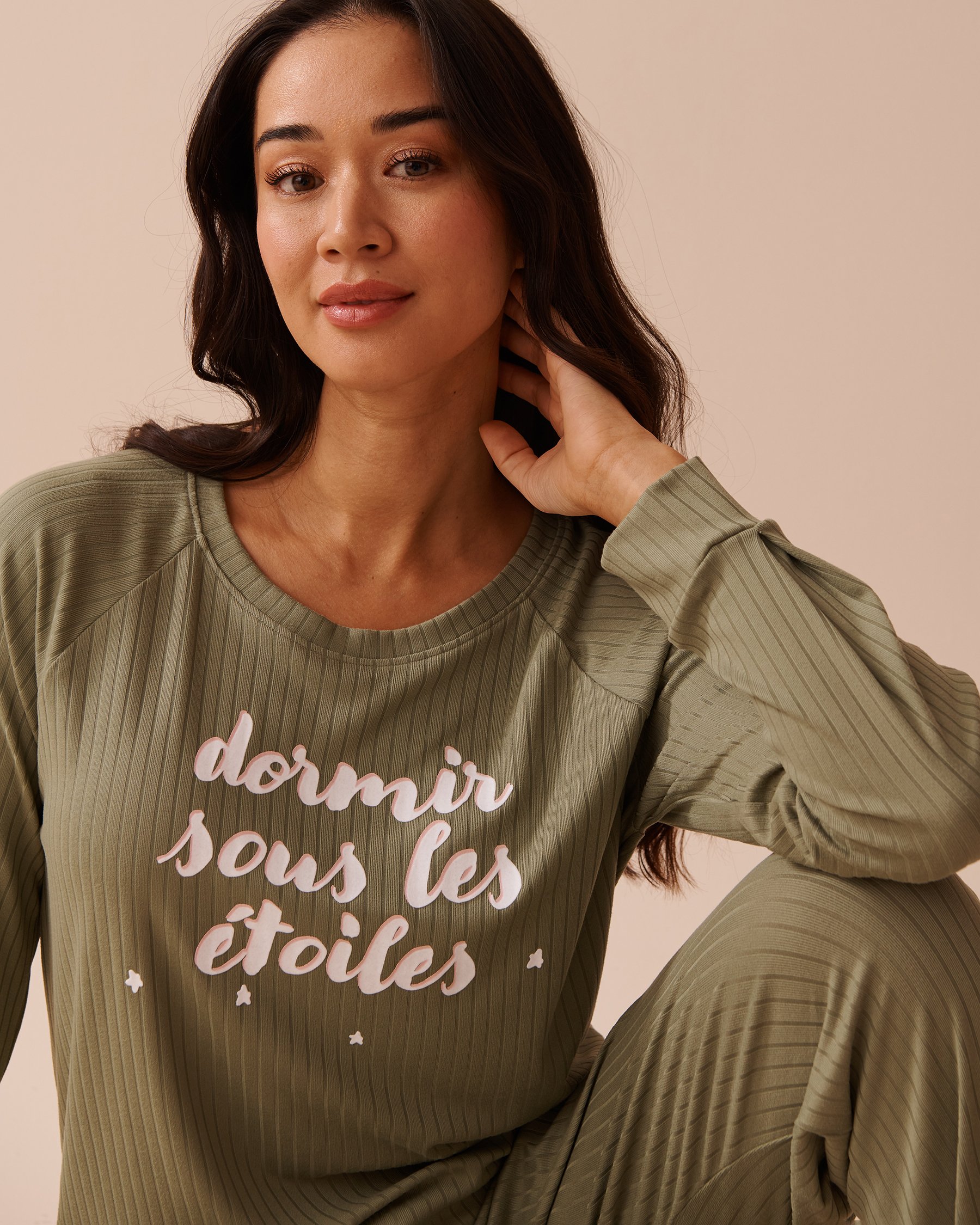 LA VIE EN ROSE Chandail manches longues en jersey côtelé Vert olive 40100591 - View1