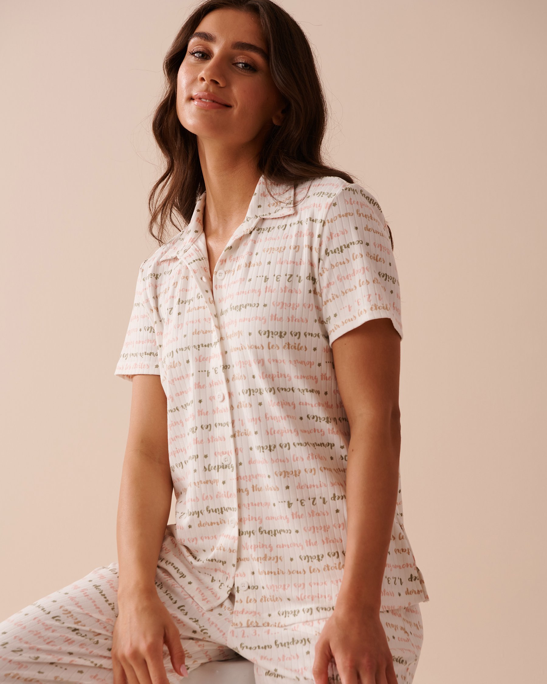 LA VIE EN ROSE Chemisier manches courtes en jersey côtelé Citations 40100593 - View1