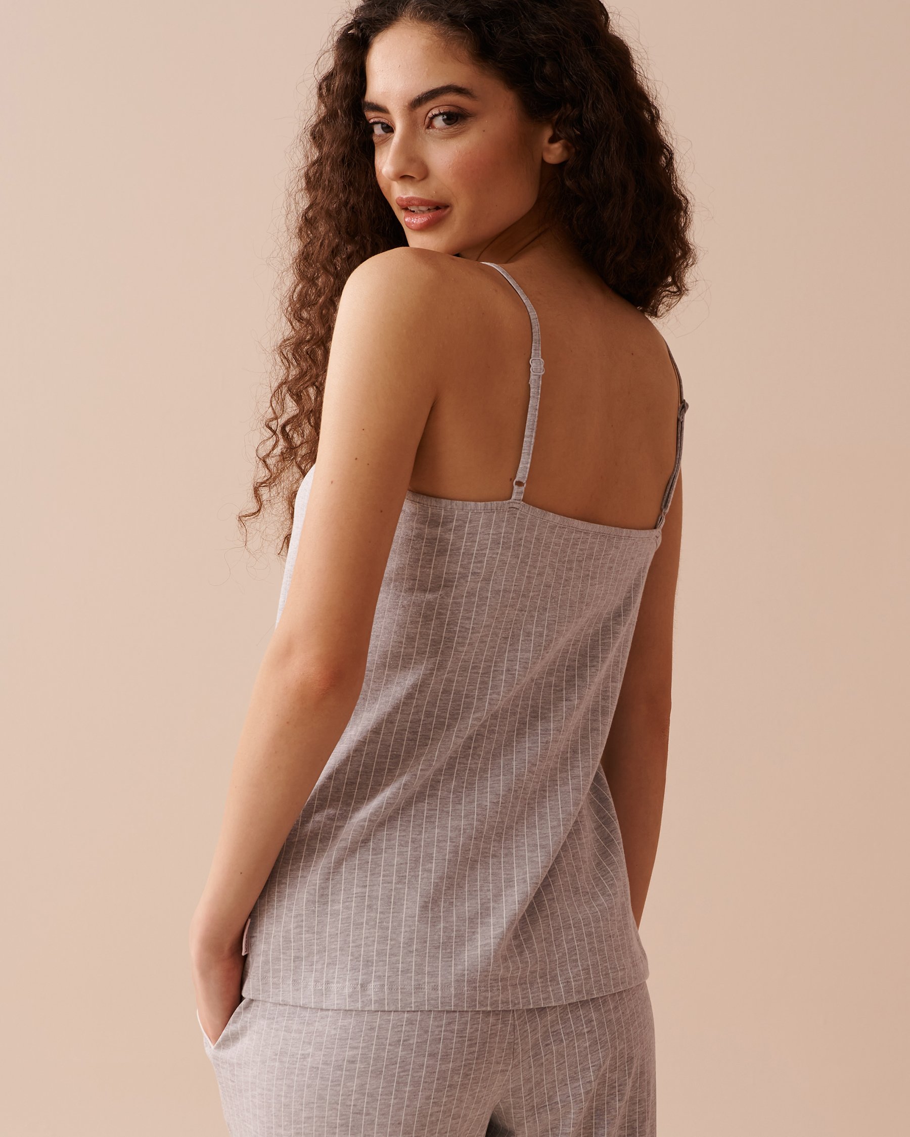 LA VIE EN ROSE Cotton Cami Grey & White Stripes 40100599 - View2