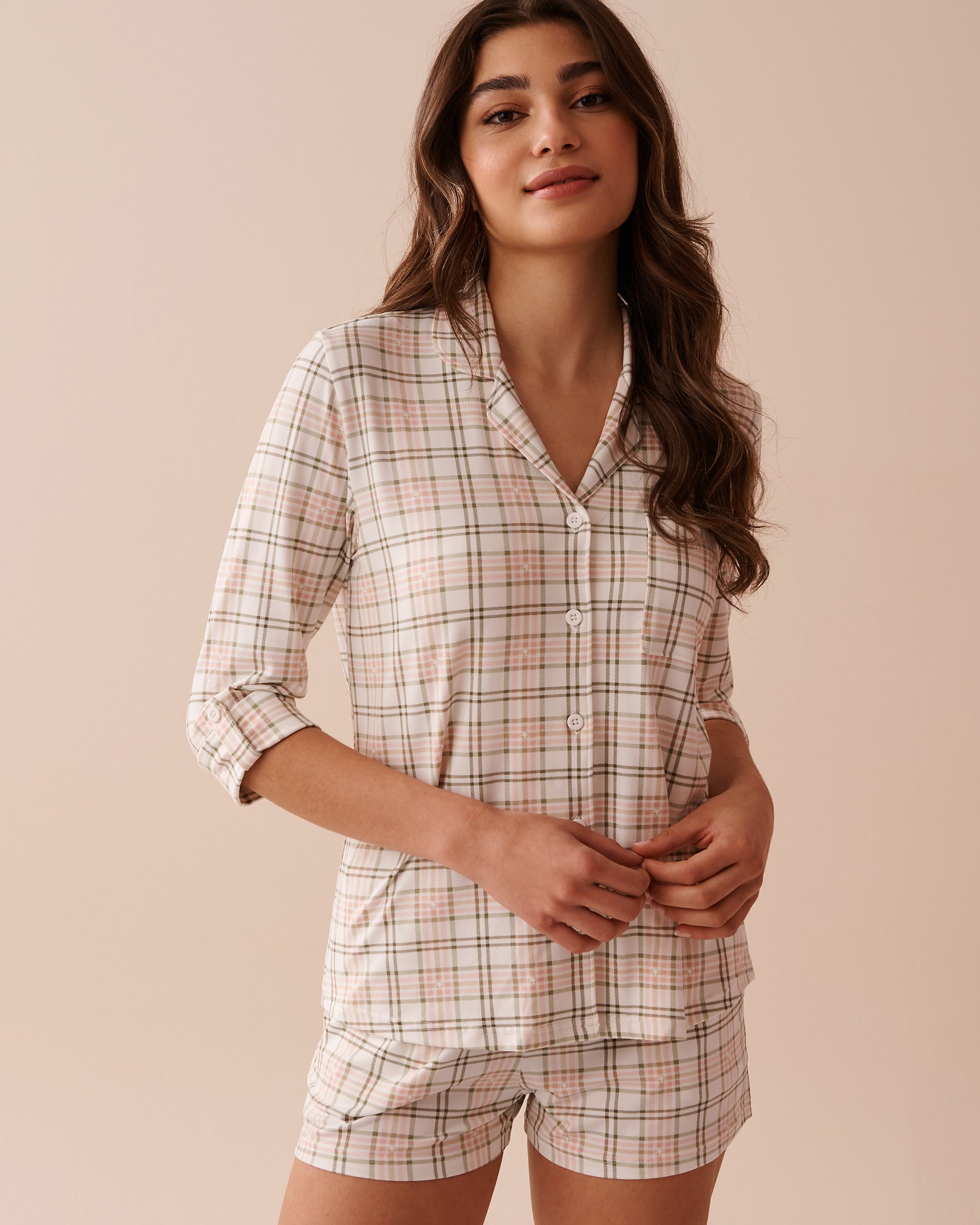 LA VIE EN ROSE Pink Plaid Super Soft Button-down Shirt Pink Plaid 40100603 - View1