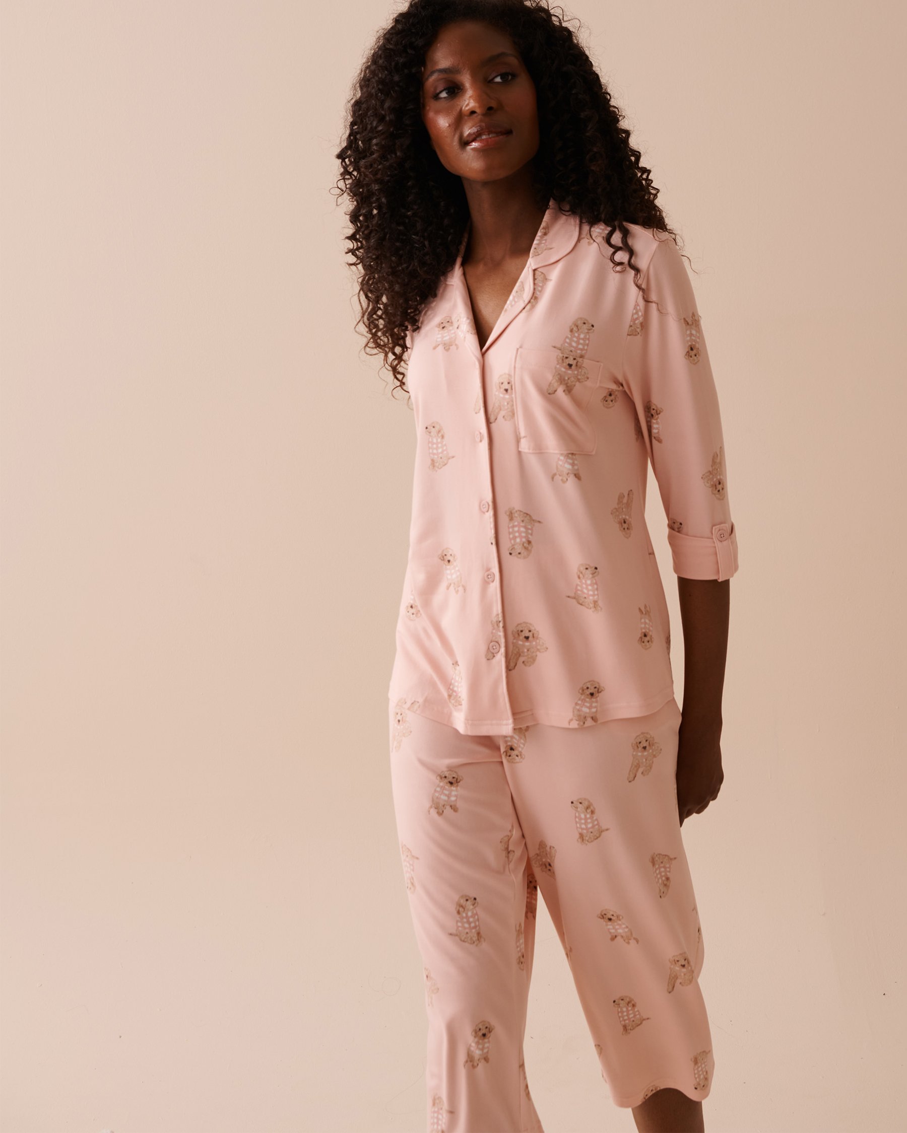 LA VIE EN ROSE Chemisier ultra doux à imprimé chien Imprimé chien rose 40100603 - View1