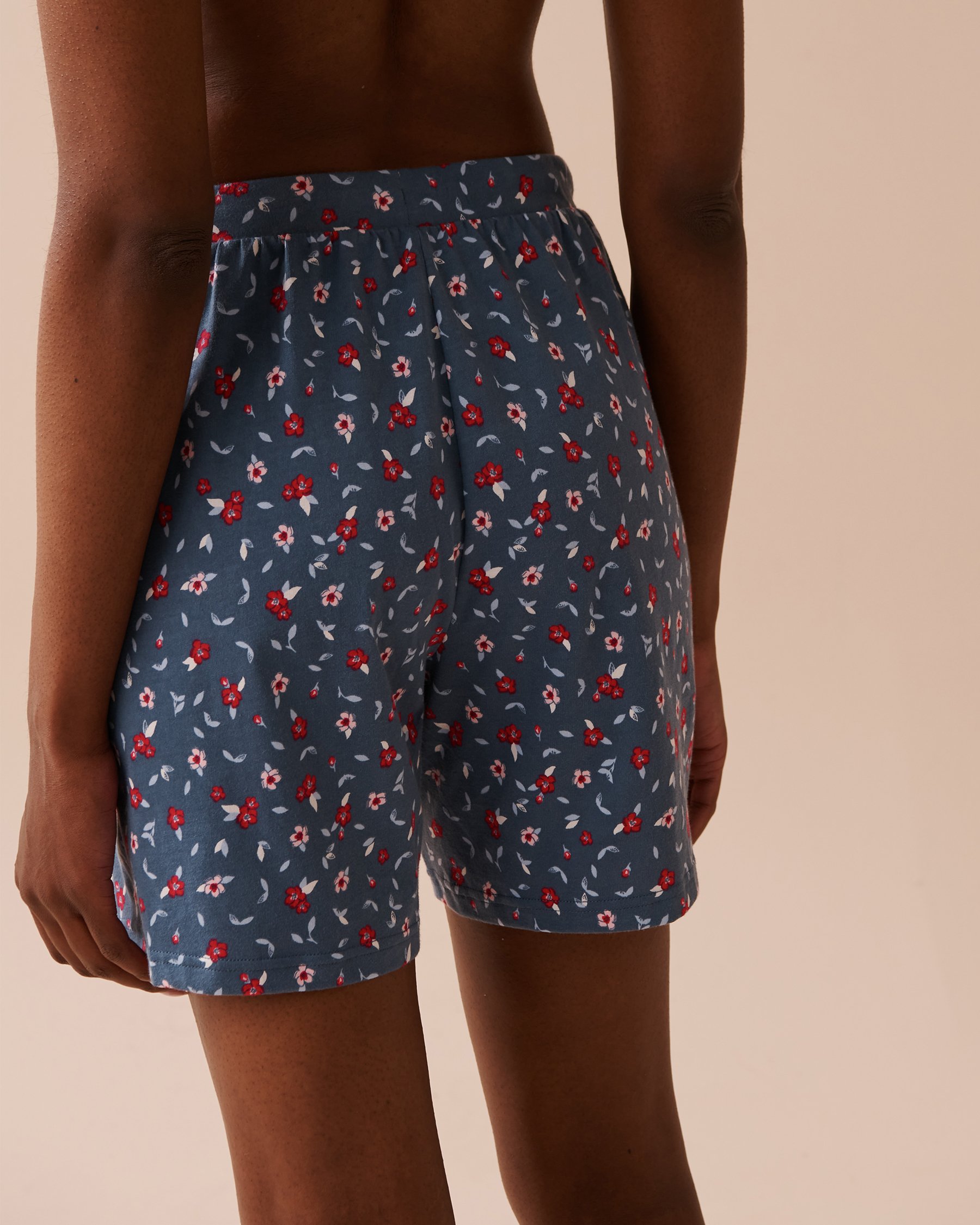 LA VIE EN ROSE Flower Print Cotton Pyjama Bermudas Blue Floral Print 40200599 - View2