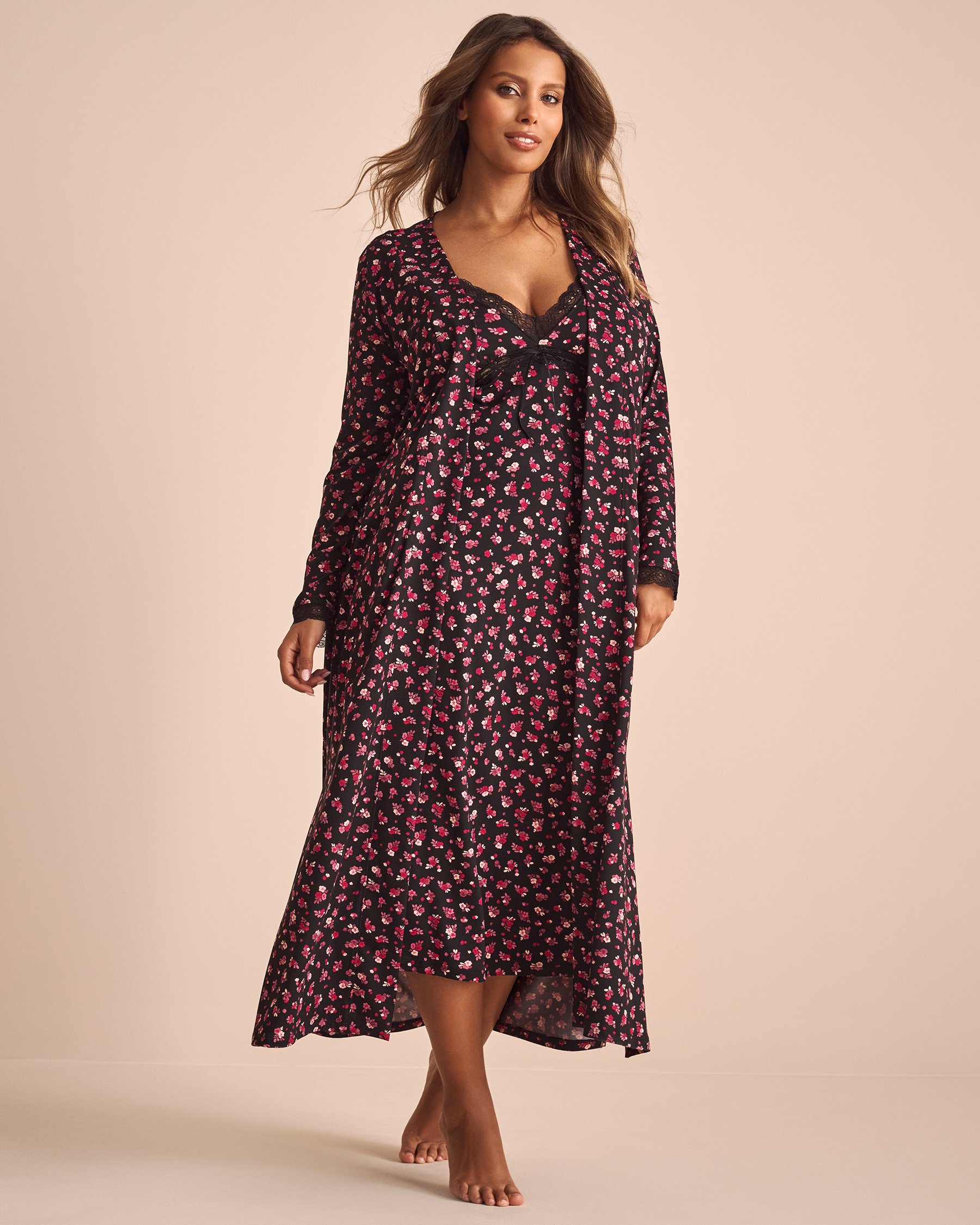 LA VIE EN ROSE Ditsy Rose Super Soft Long Kimono Ditsy Rose 40600173 - View3