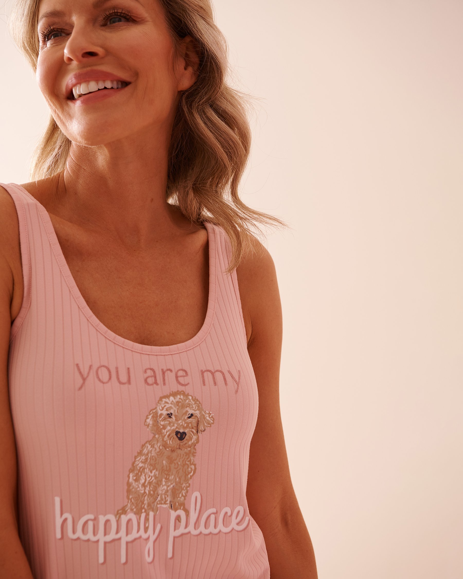 LA VIE EN ROSE Dog Print Ribbed Jersey Cami Salmon Pink 40100592 - View3