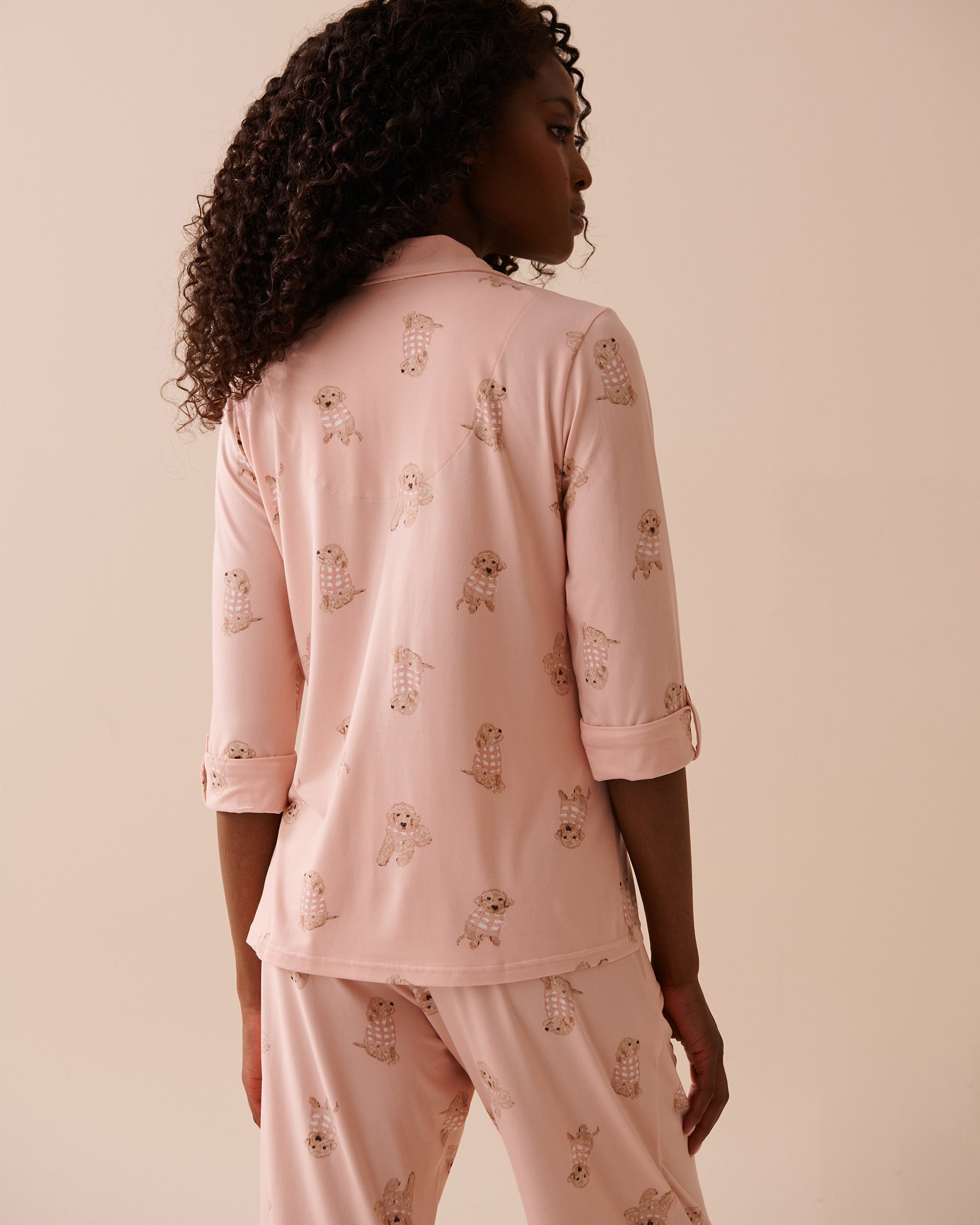 LA VIE EN ROSE Dog Print Super Soft Button-down Shirt Pink Dog Print 40100603 - View2