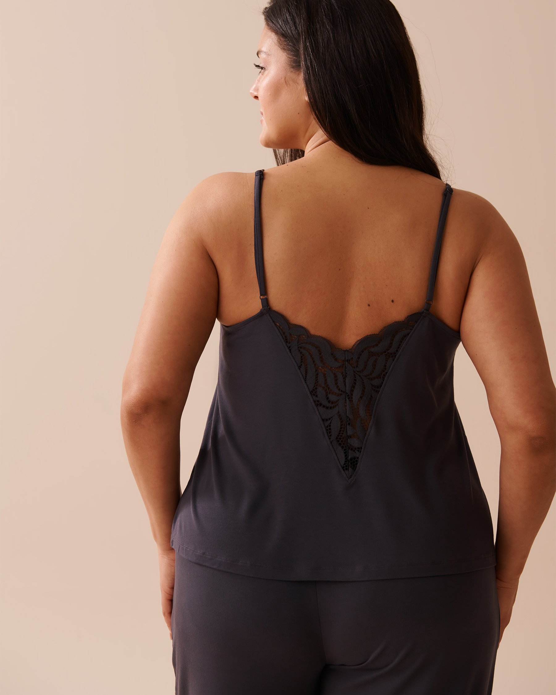 LA VIE EN ROSE Lace Detail Modal Cami Anthracite 40100607 - View5