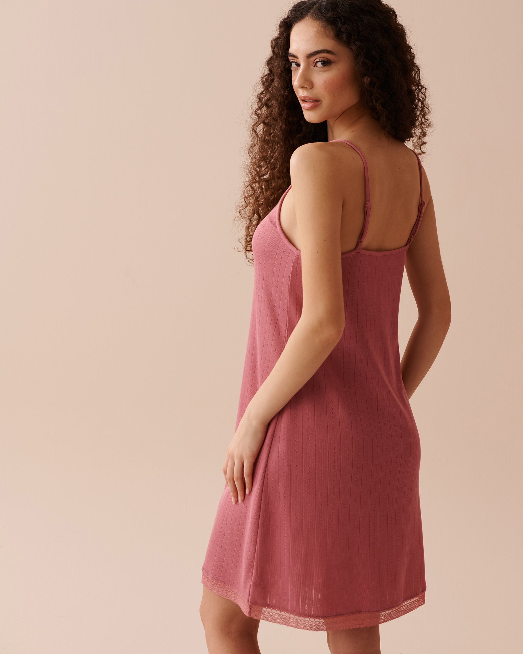 LA VIE EN ROSE Lace Trim Pointelle Knit Nightie Dusty Pink 40500364 - View5