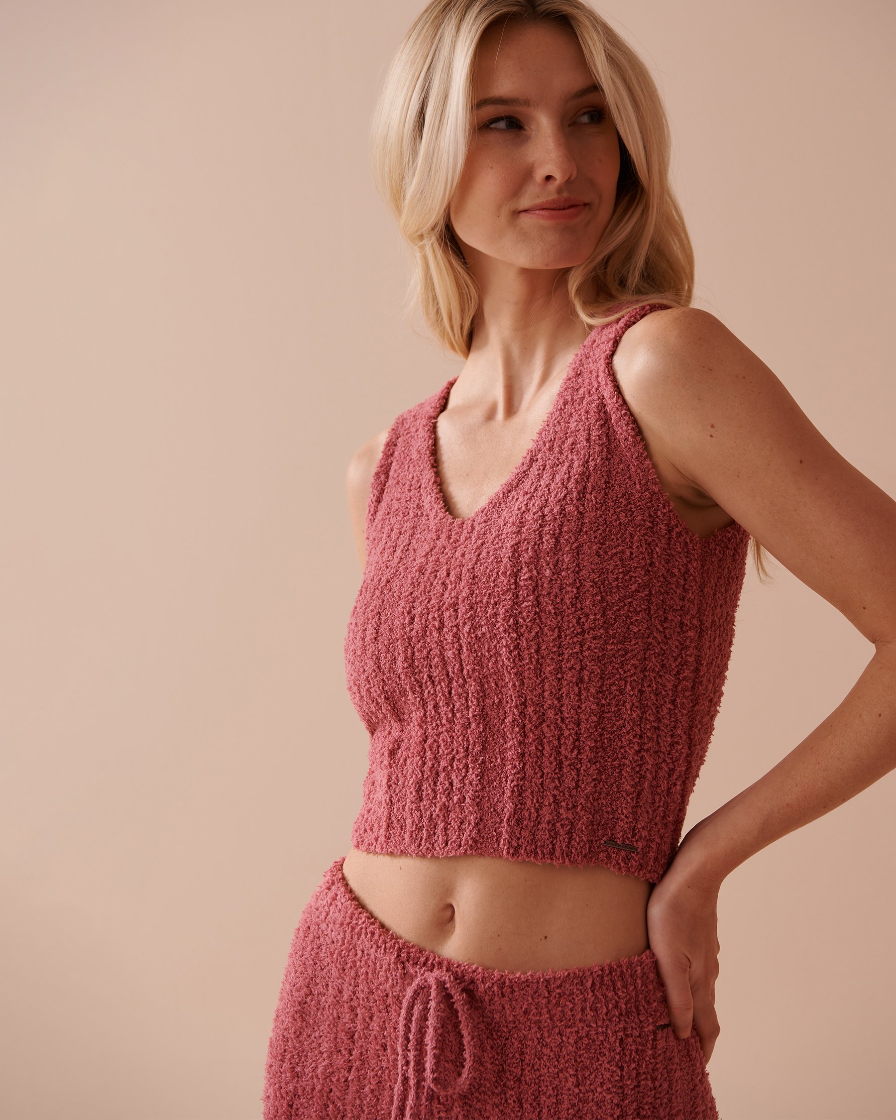 LA VIE EN ROSE Ribbed Chenille Cami Dusty Pink 50100089 - View3