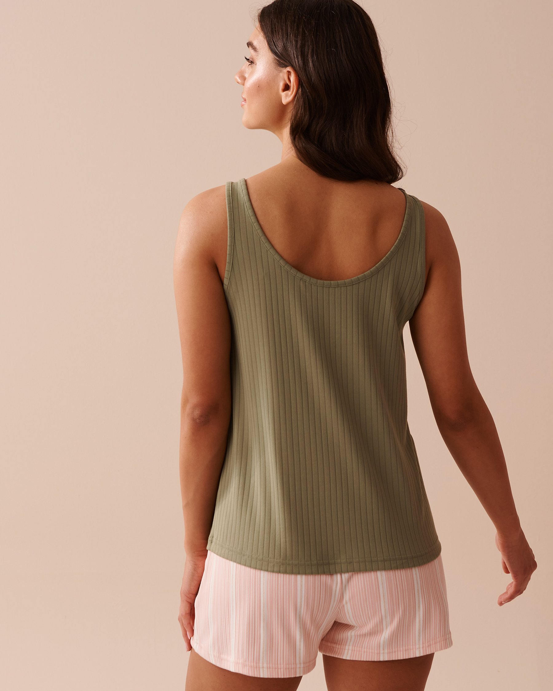 LA VIE EN ROSE Sheep Print Ribbed Jersey Cami Olive Green 40100592 - View5