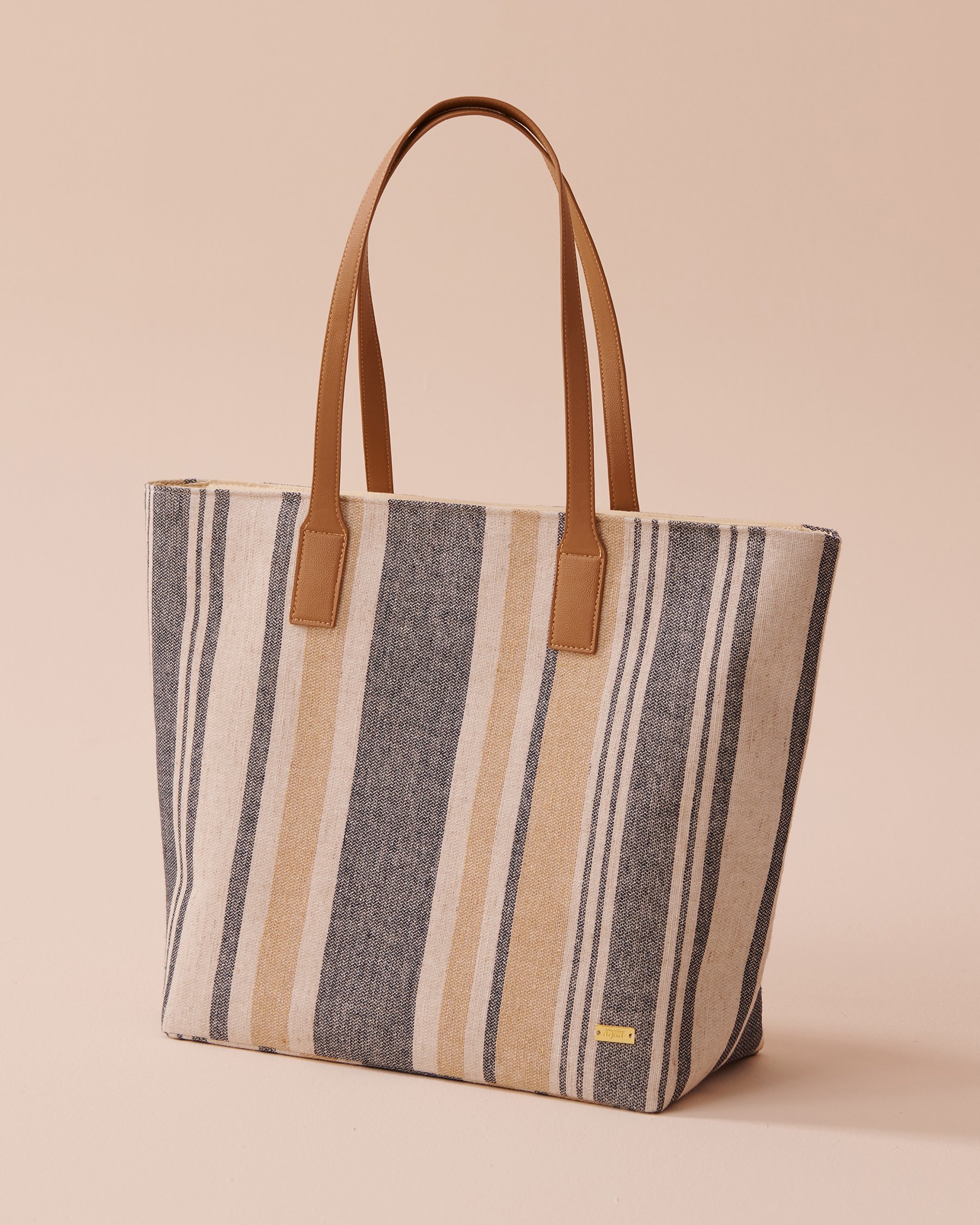 LA VIE EN ROSE AQUA Striped Jute-style Beach Bag Beige & Blue Stripes 80500100 - View3