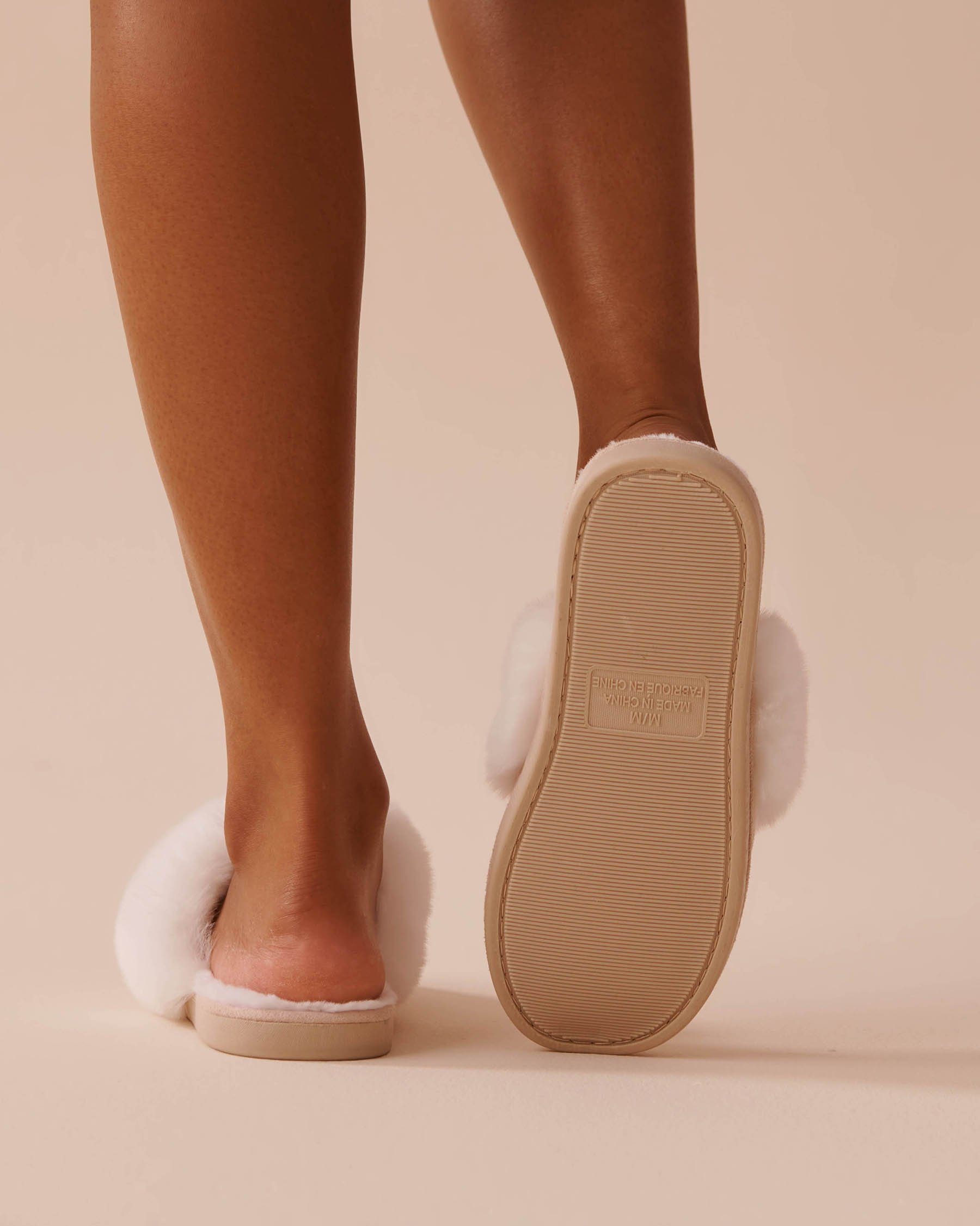 LA VIE EN ROSE Suede and Faux Fur Slippers Beige 40700341 - View2