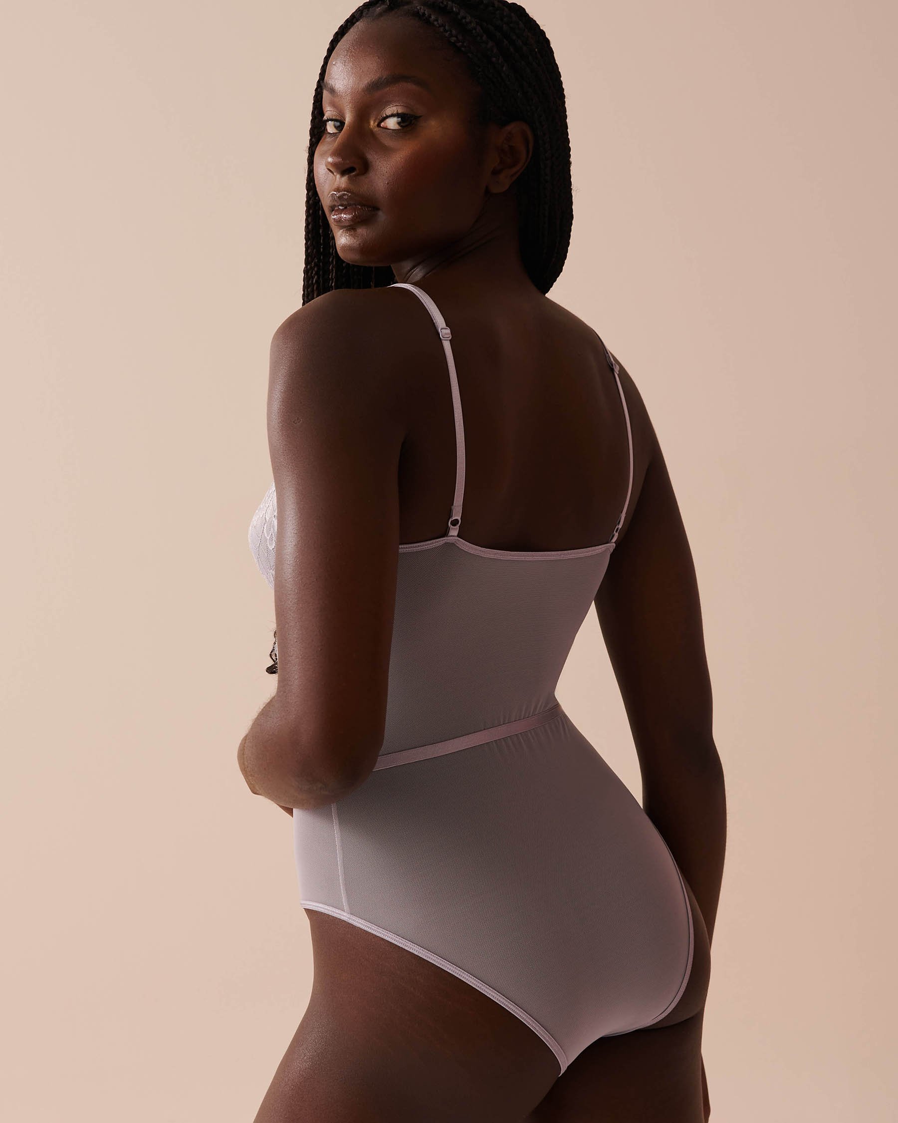 LA VIE EN ROSE Strappy Lace and Mesh Teddy Lilac Grey 60300087 - View2