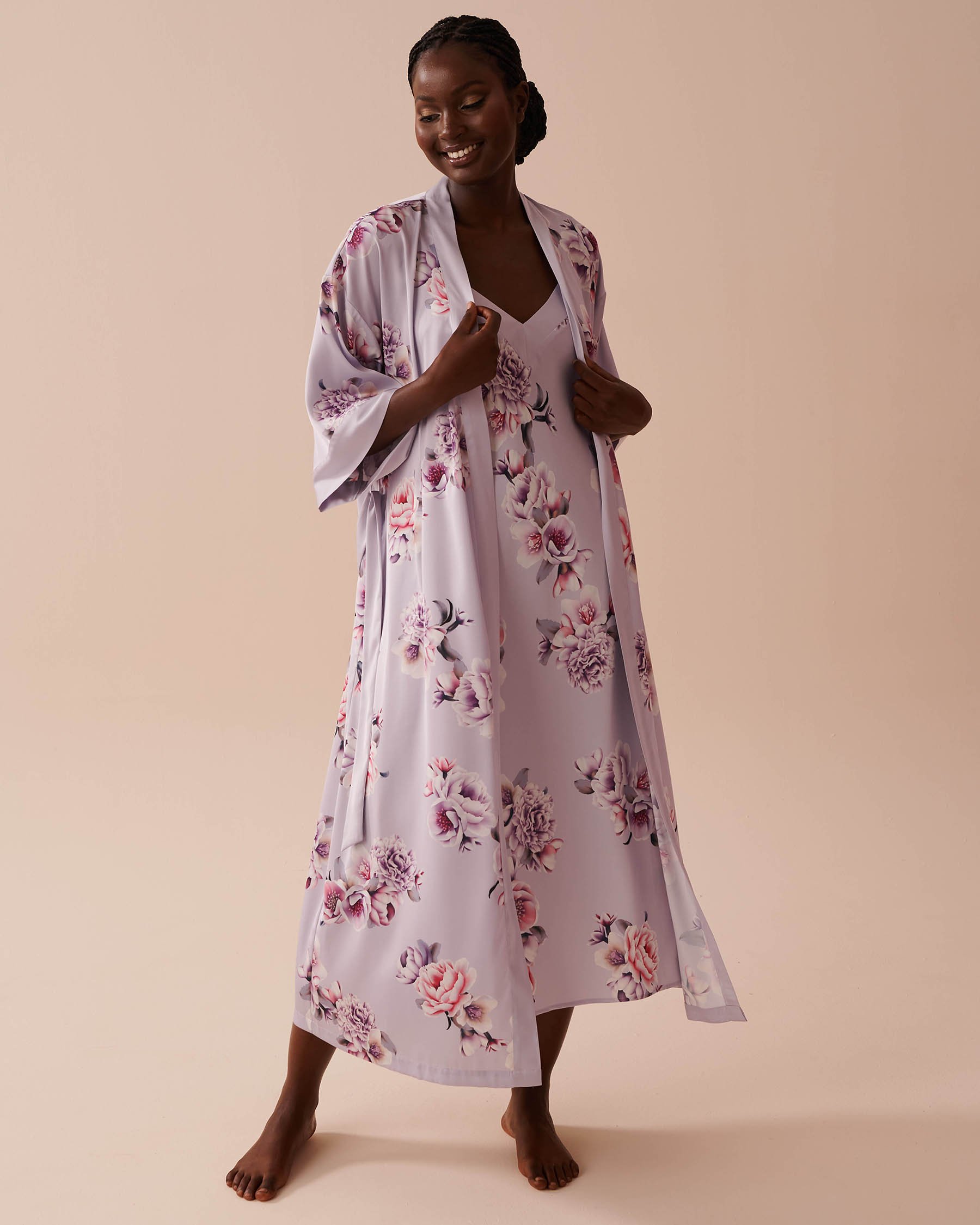 LA VIE EN ROSE Victorian Floral Long Satin Kimono Victorian Garden 60600081 - View4