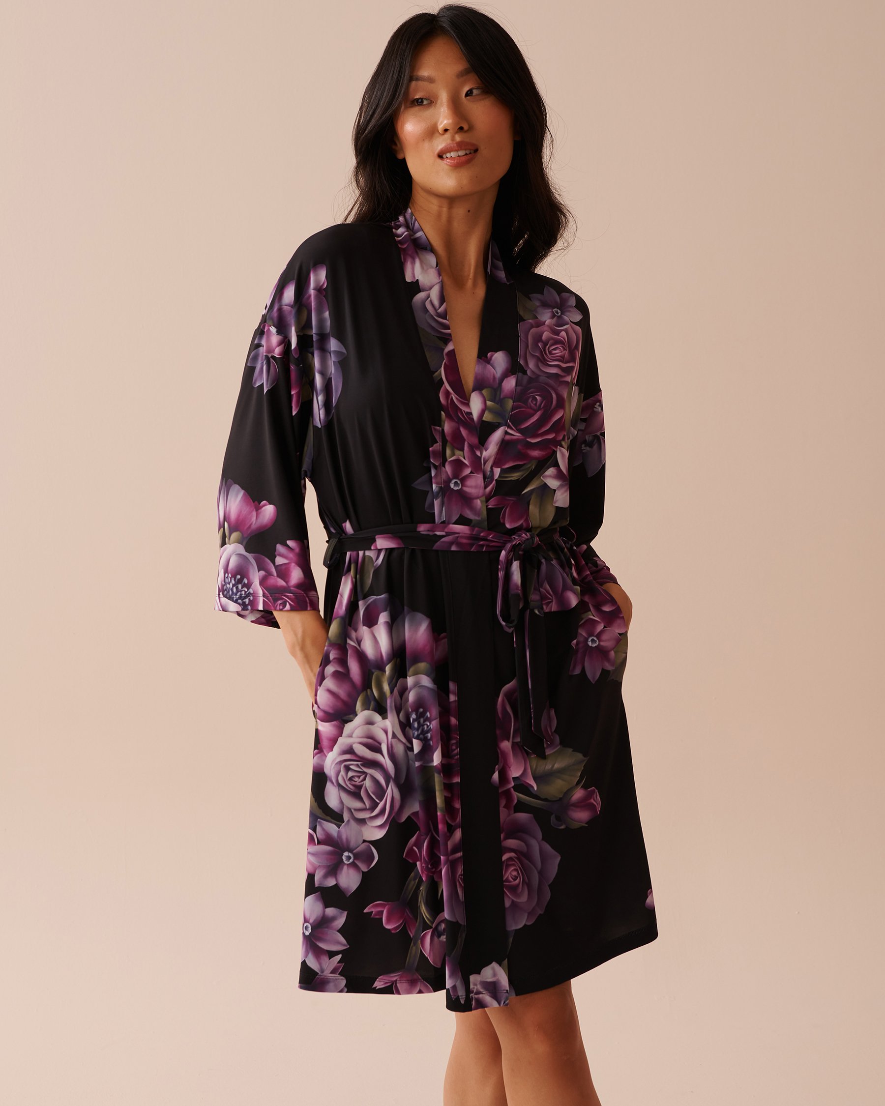 LA VIE EN ROSE Purple Bouquet Recycled Fibers Kimono Purple Bouquet 60600082 - View3