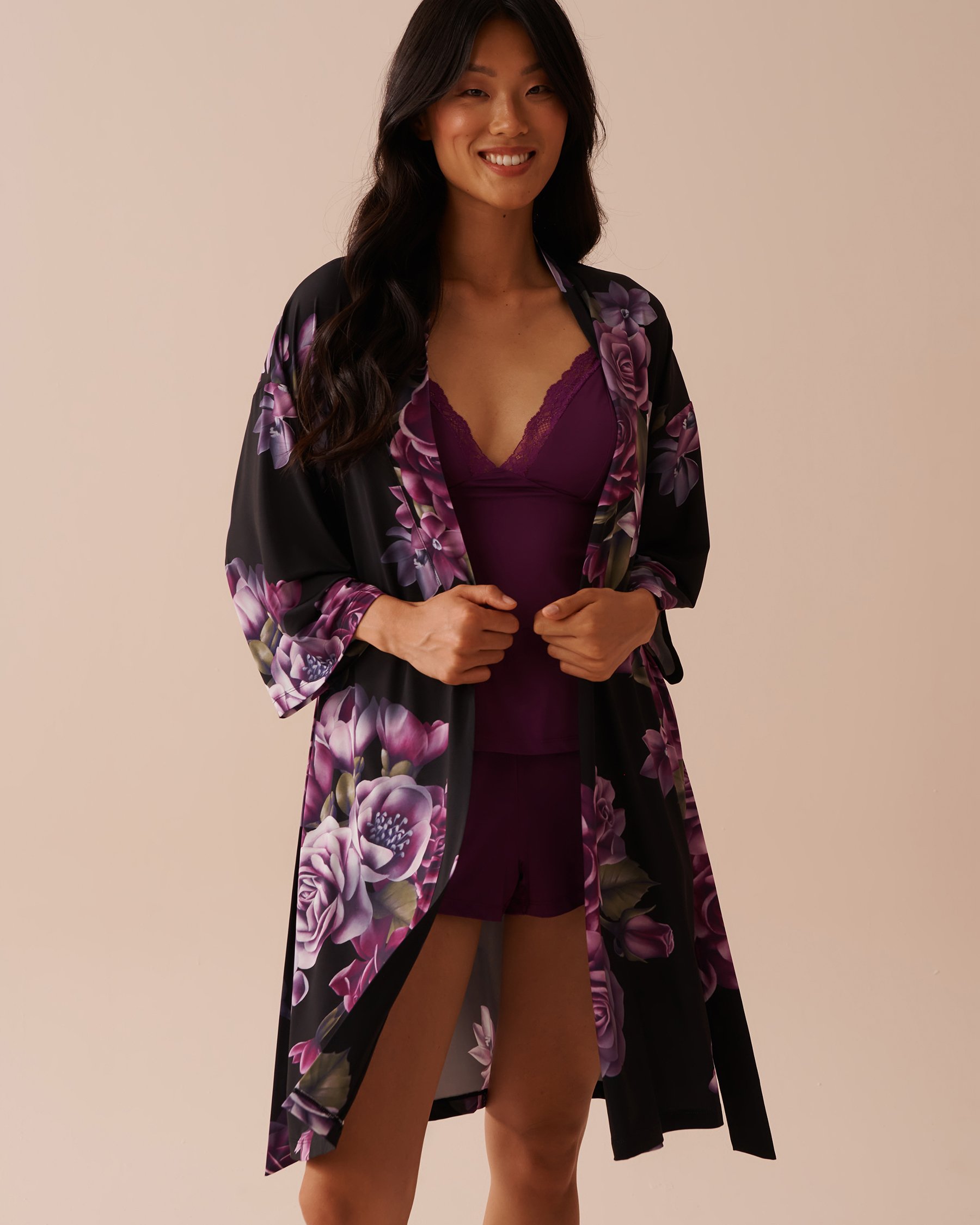 LA VIE EN ROSE Purple Bouquet Recycled Fibers Kimono Purple Bouquet 60600082 - View5