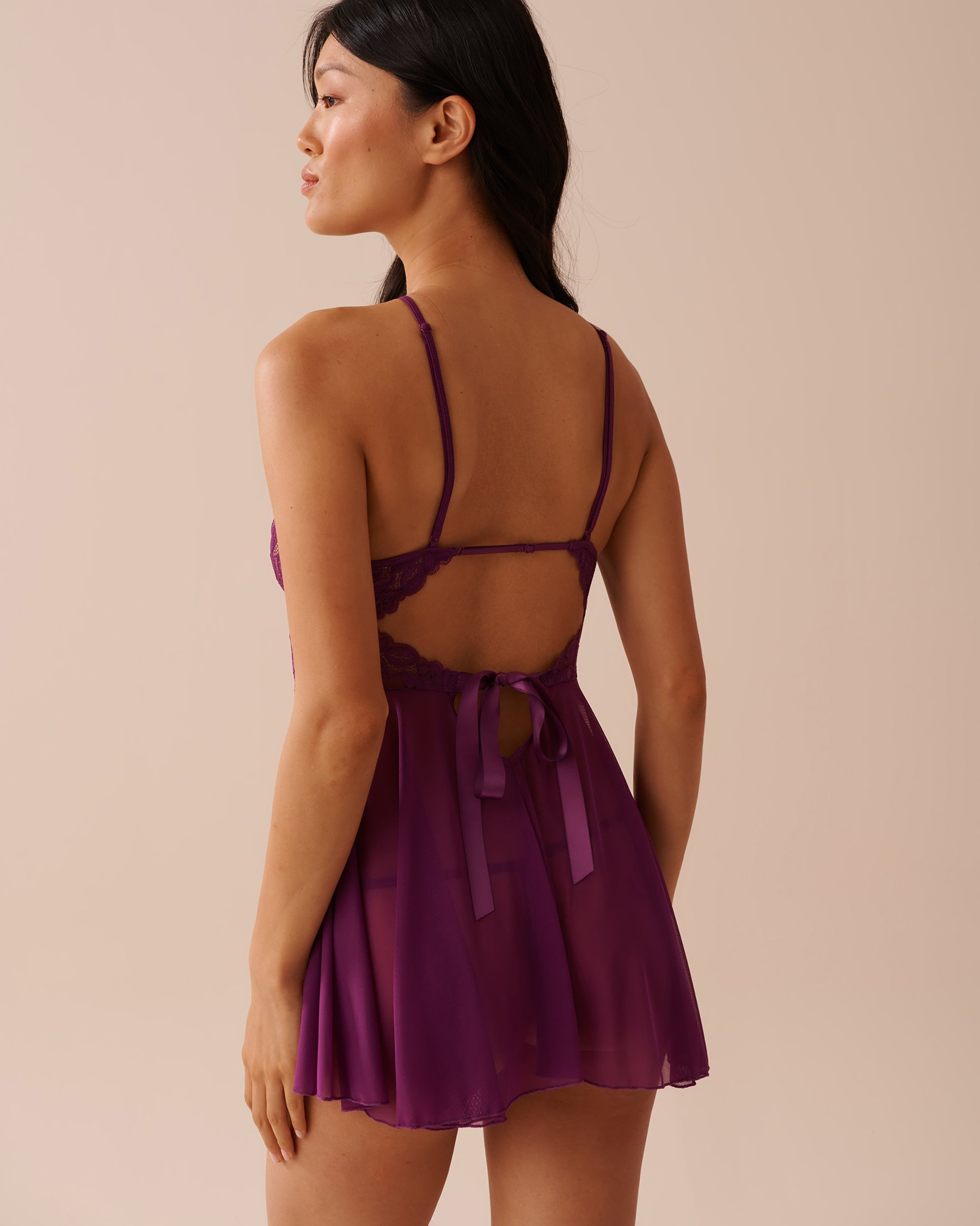 LA VIE EN ROSE Mesh and Lace Babydoll Vibrant Violet 60500160 - View2