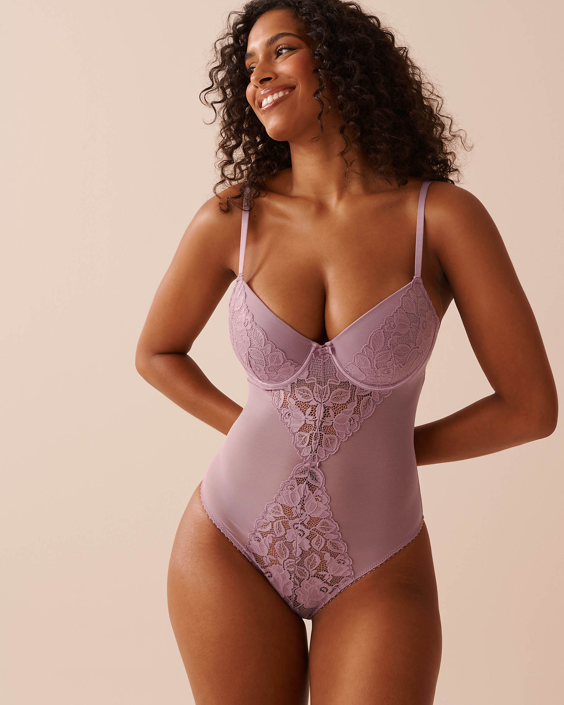 LA VIE EN ROSE Mesh and Lace Cheeky Teddy Dusty Orchid 60300088 - View3