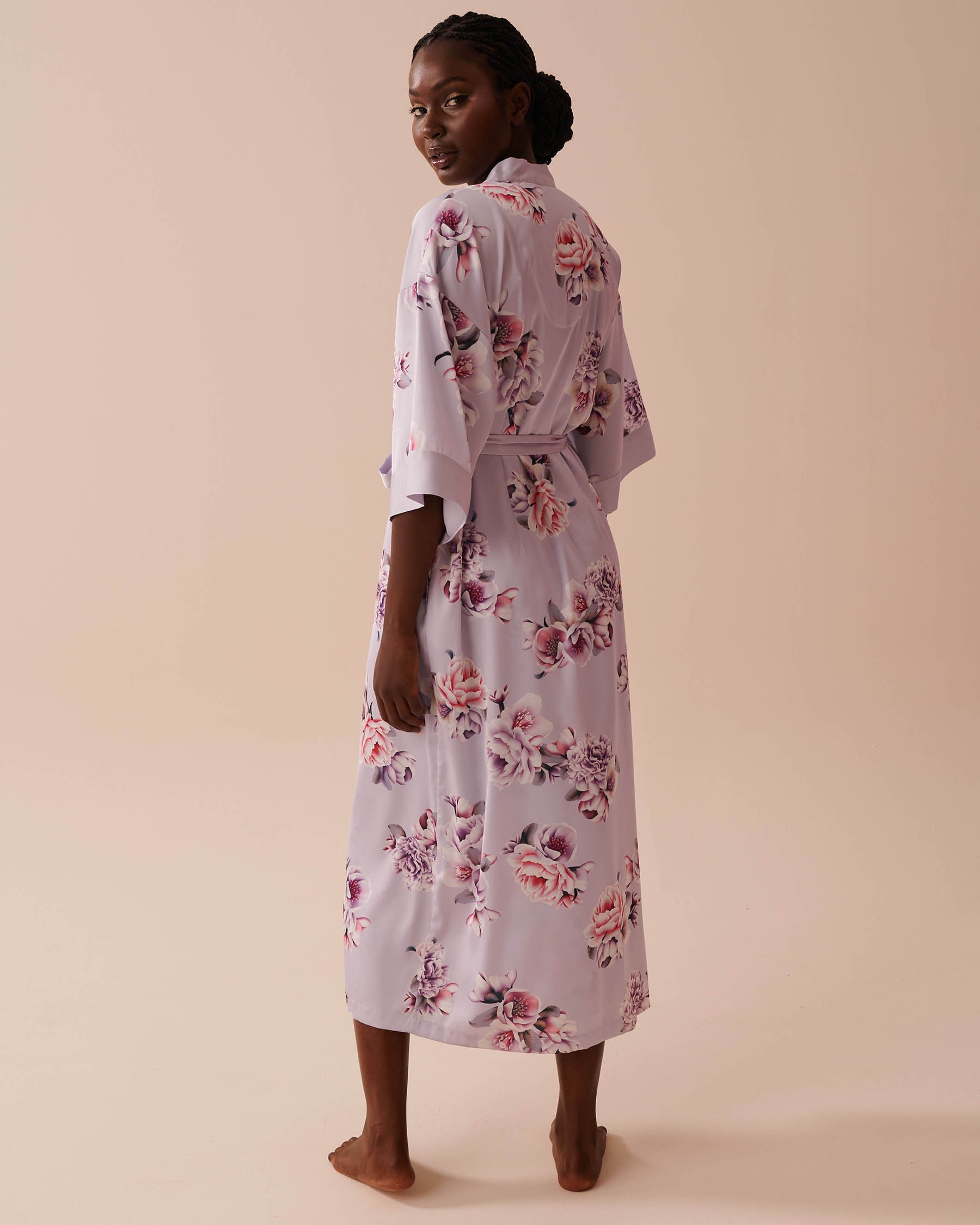 LA VIE EN ROSE Victorian Floral Long Satin Kimono Victorian Garden 60600081 - View2