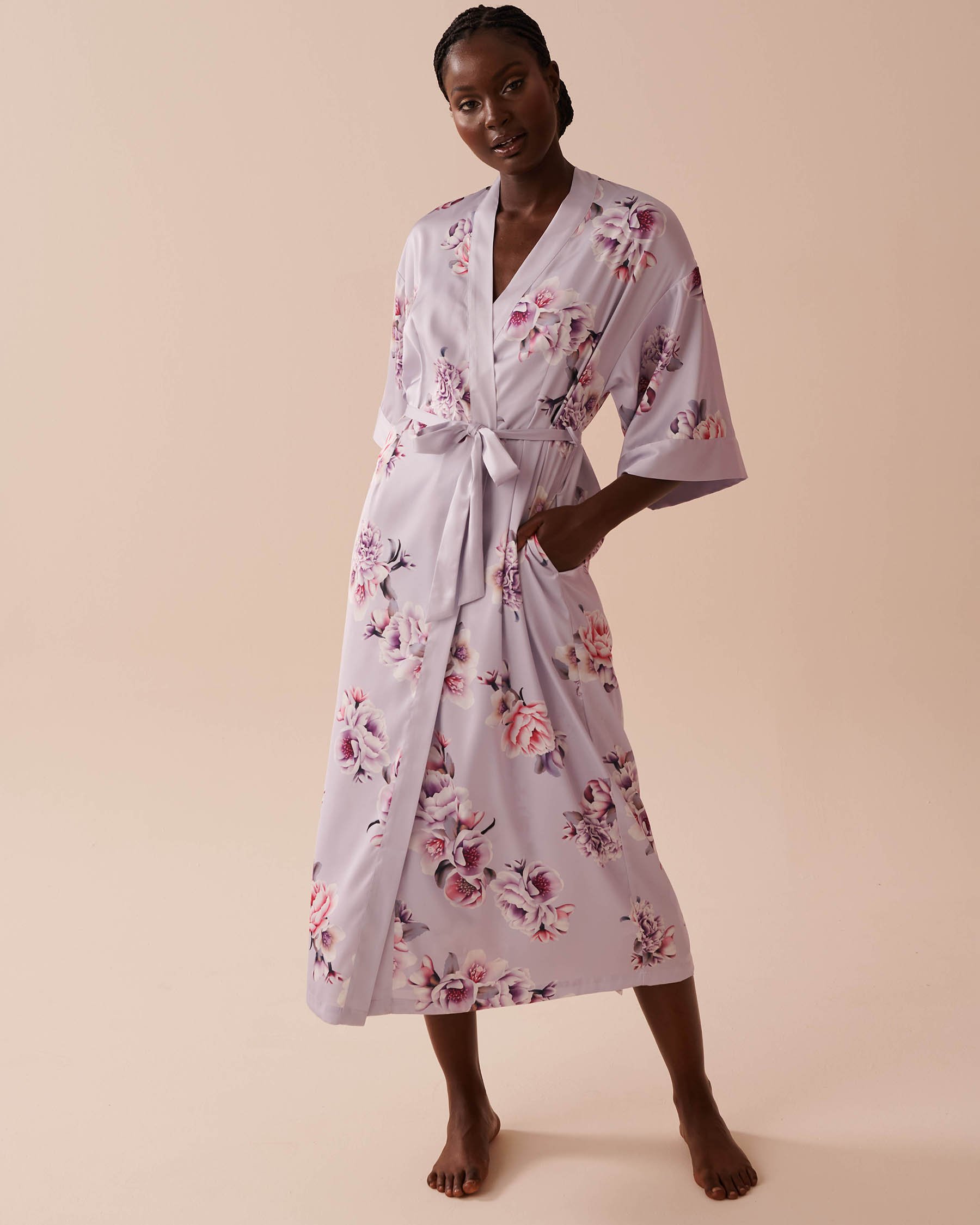 LA VIE EN ROSE Victorian Floral Long Satin Kimono Victorian Garden 60600081 - View3