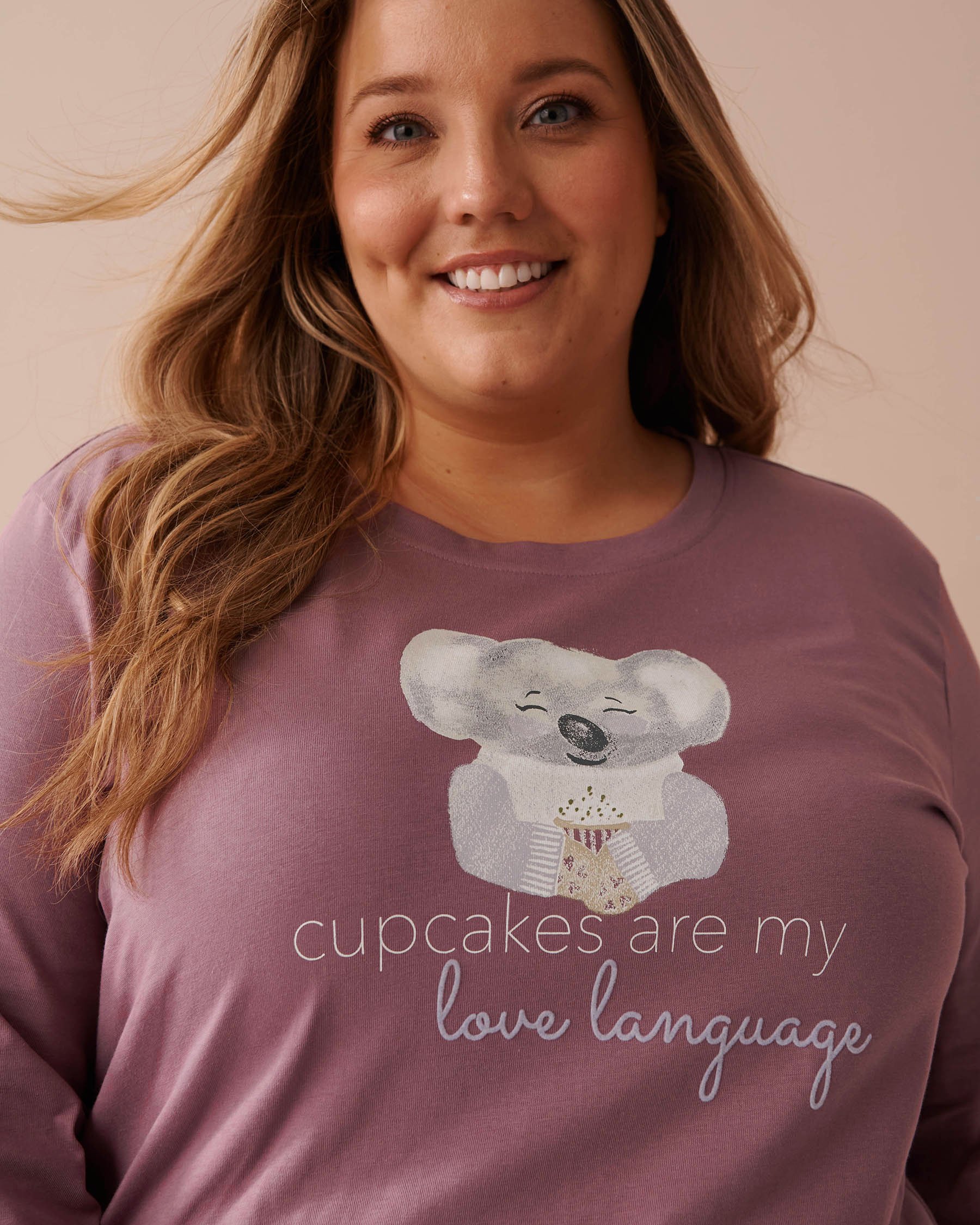 LA VIE EN ROSE Koala Print Cotton Long Sleeve Shirt Dusty Orchid 40100615 - View3