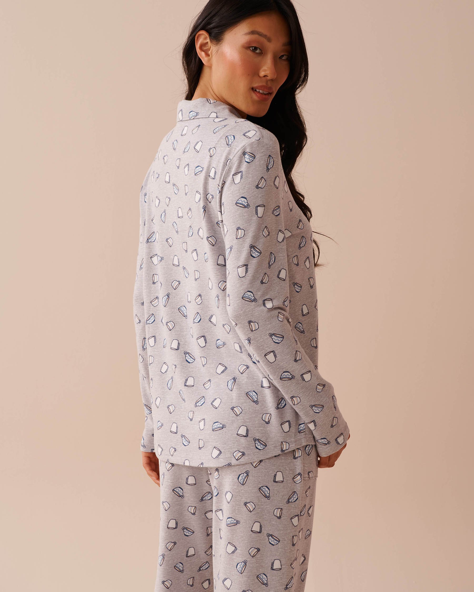 LA VIE EN ROSE Coffee Cup Print Recycled Fibers Button-down Shirt Coffee Cups 40100616 - View2