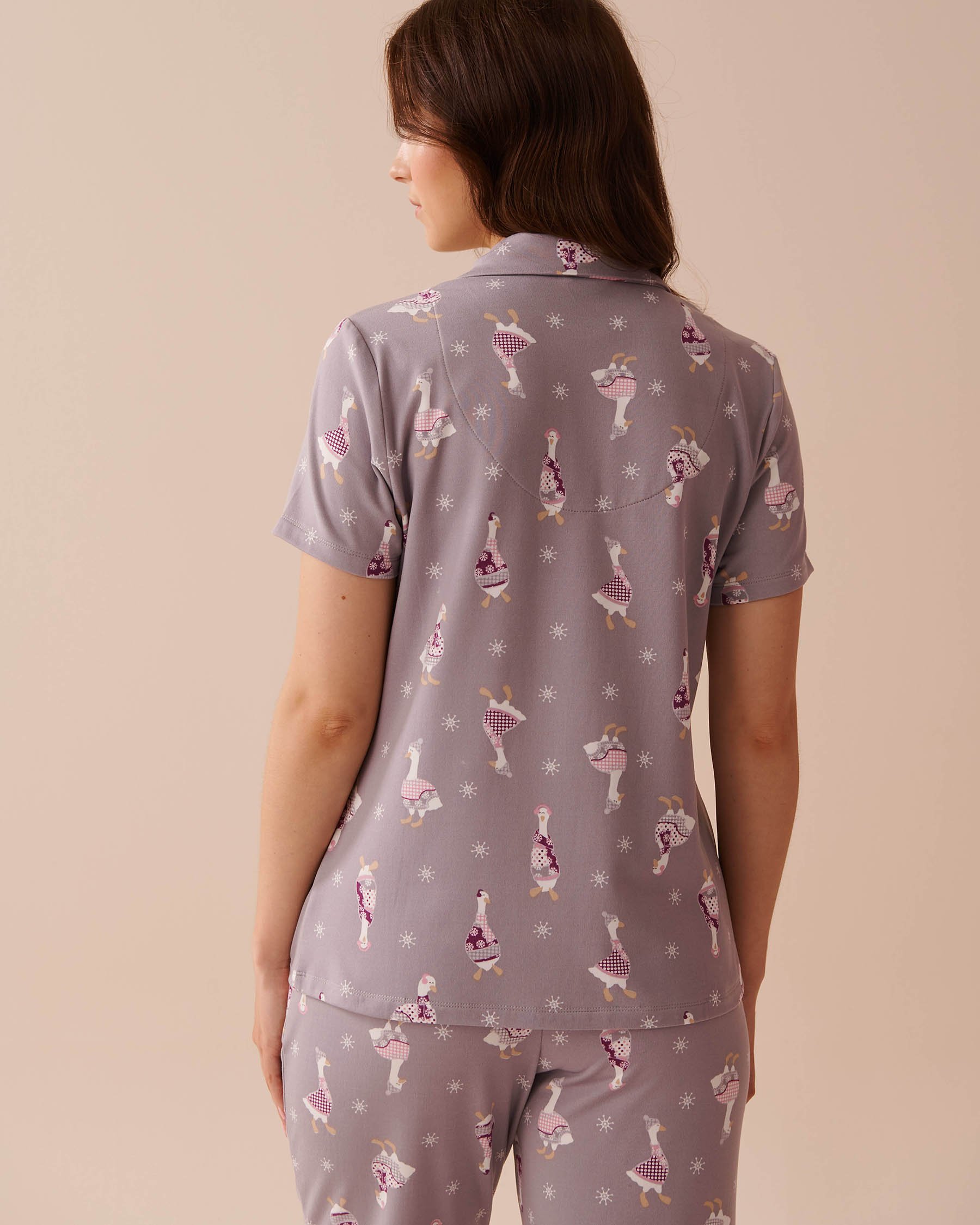 LA VIE EN ROSE Goose Print Cozy Button-down Shirt Goose Print 40100621 - View2