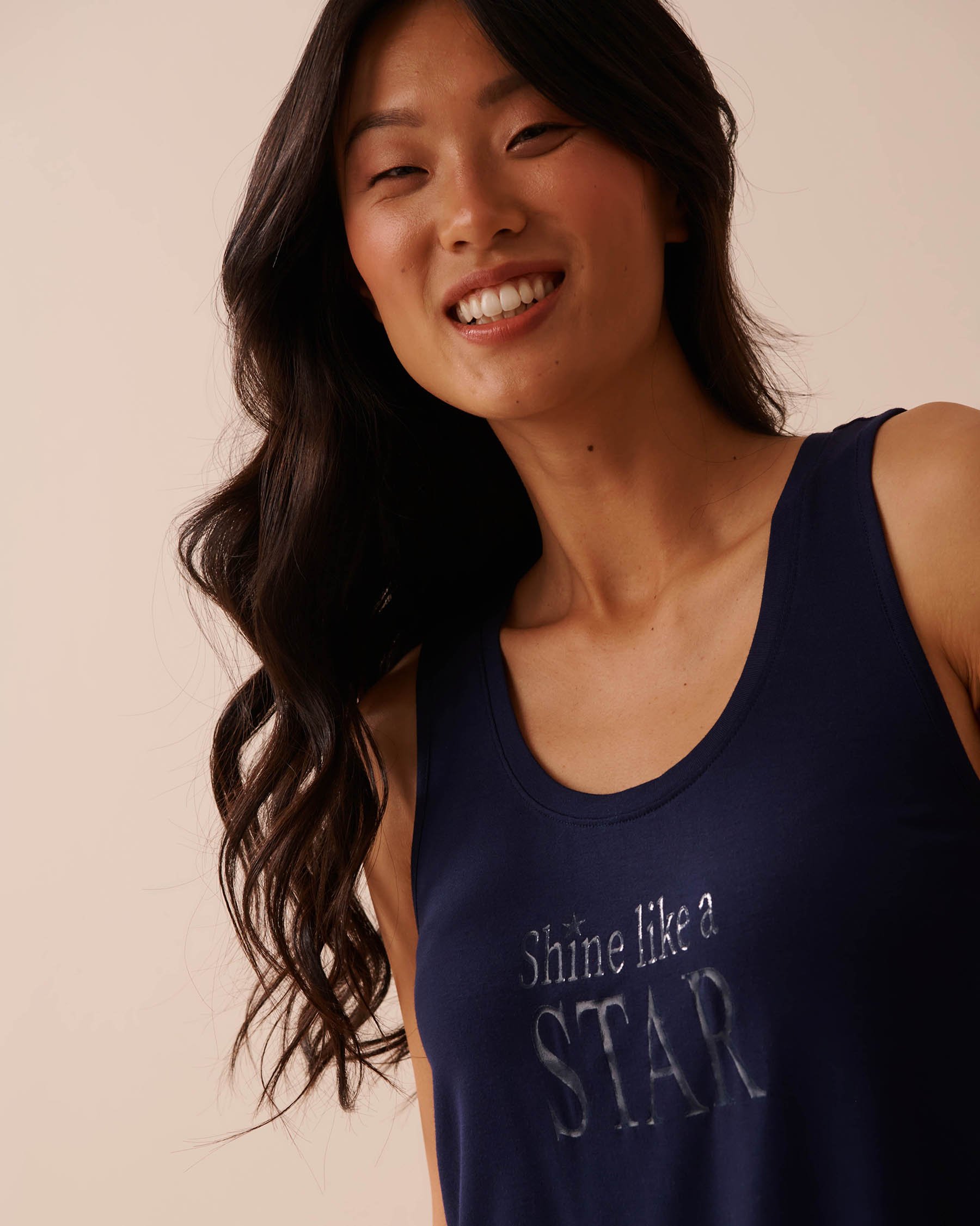 LA VIE EN ROSE Camisole en jersey doux Bleu nuit 40100625 - View2