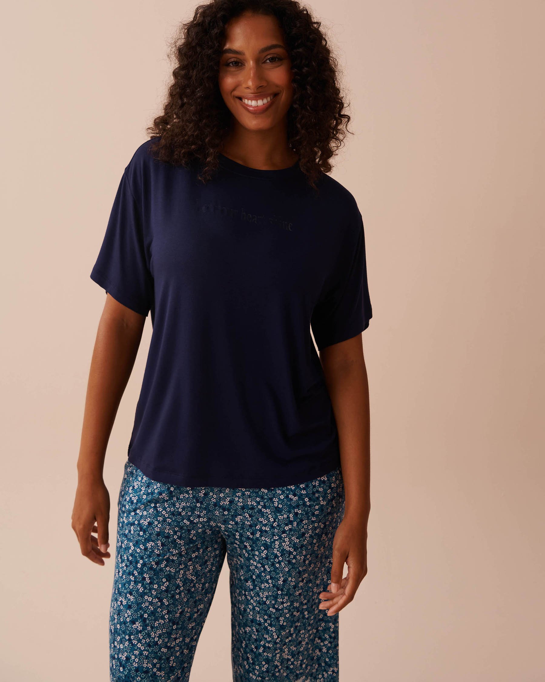 LA VIE EN ROSE Soft Jersey Drop Shoulder T-shirt Evening Blue 40100628 - View2