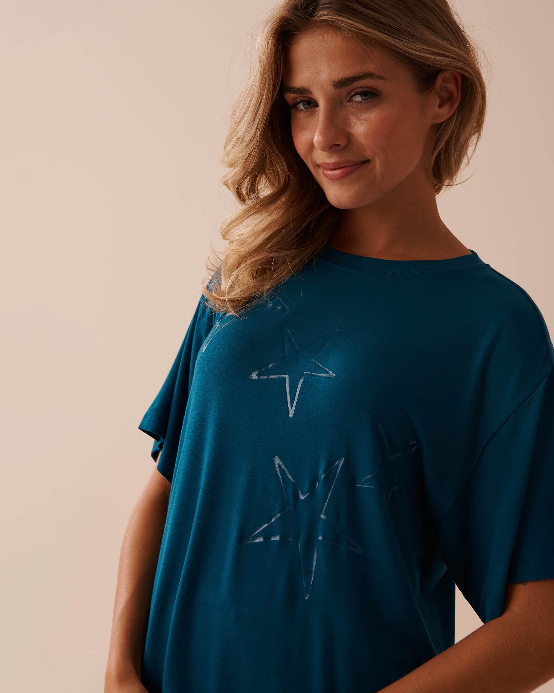 LA VIE EN ROSE Soft Jersey Drop Shoulder T-shirt Sea Blue 40100628 - View3