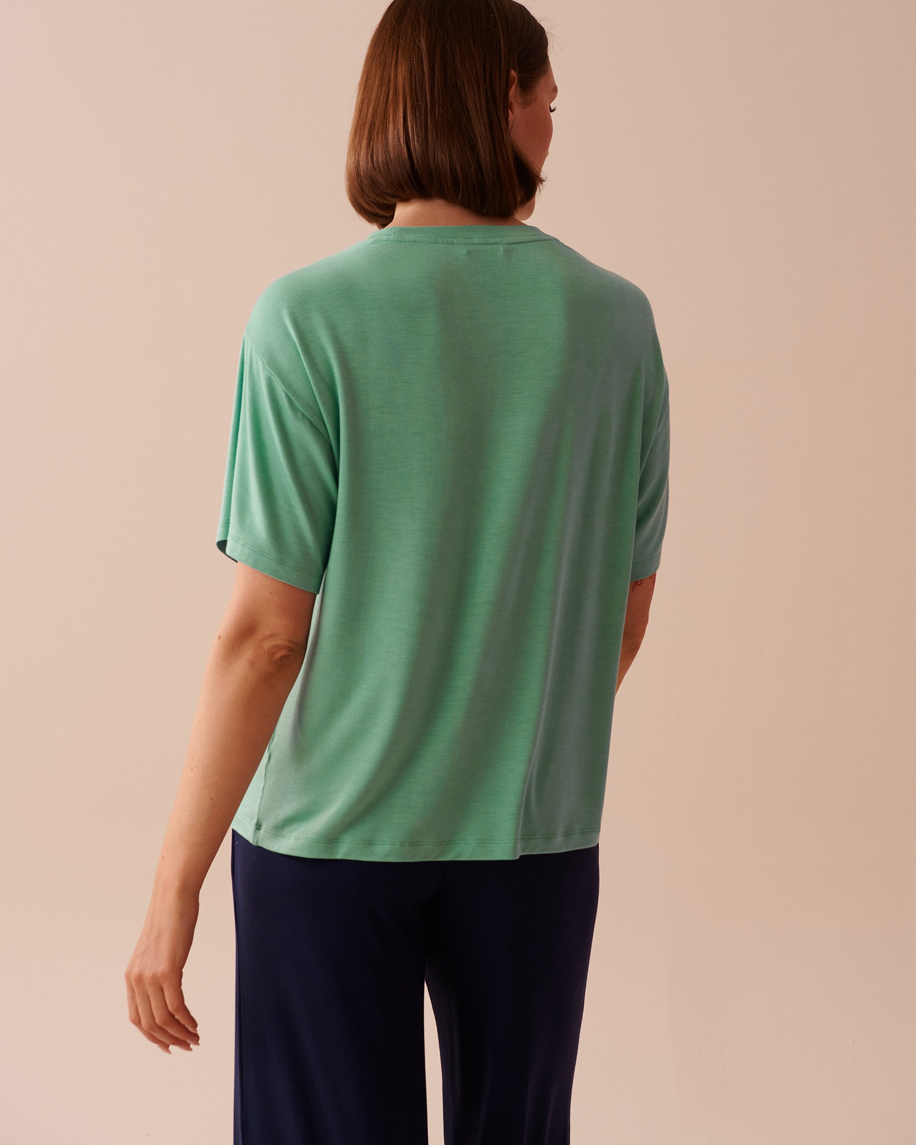 LA VIE EN ROSE Soft Jersey Drop Shoulder T-shirt Green Cyan 40100628 - View2