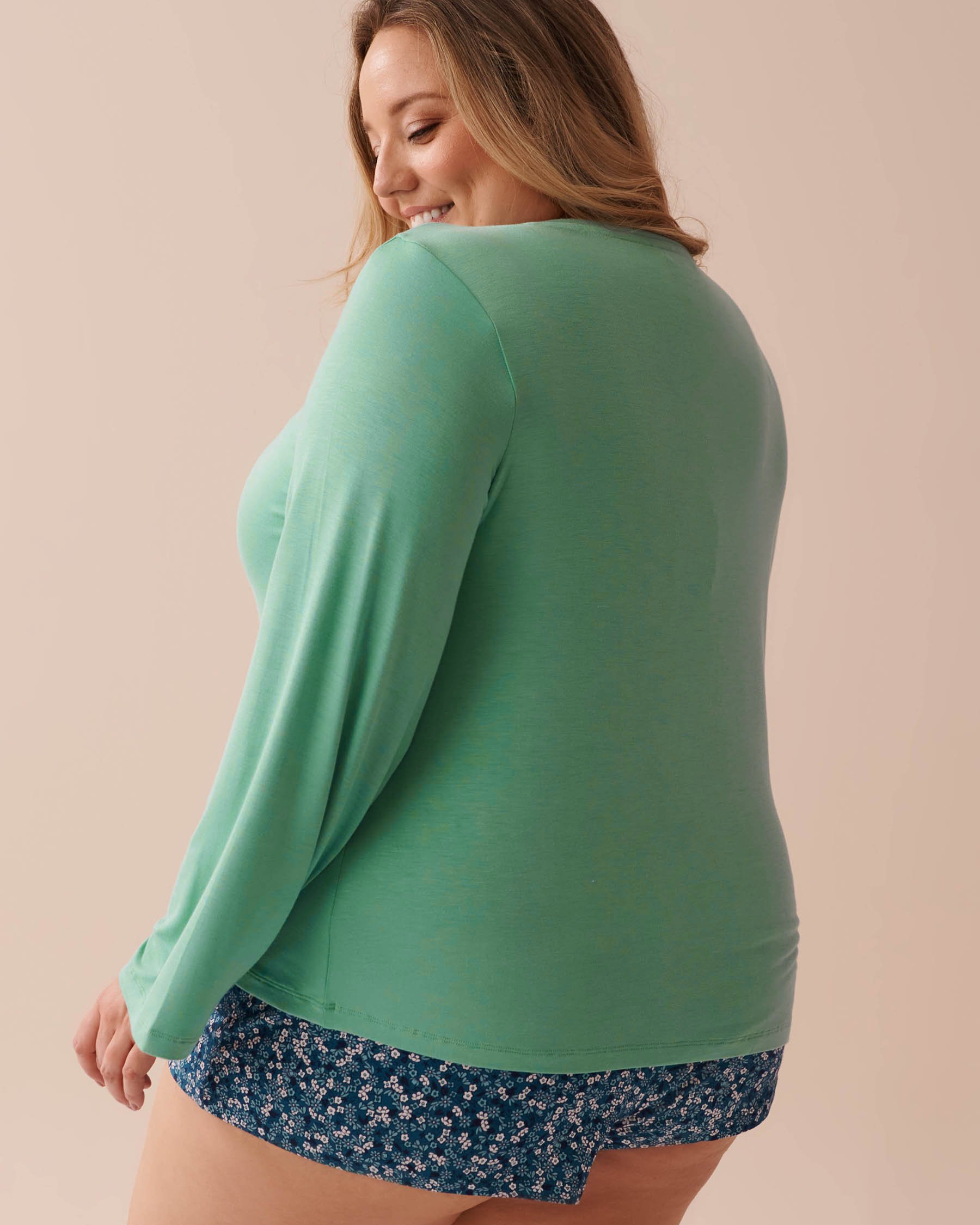 LA VIE EN ROSE Soft Jersey Long Sleeve Shirt Green Cyan 40100629 - View5