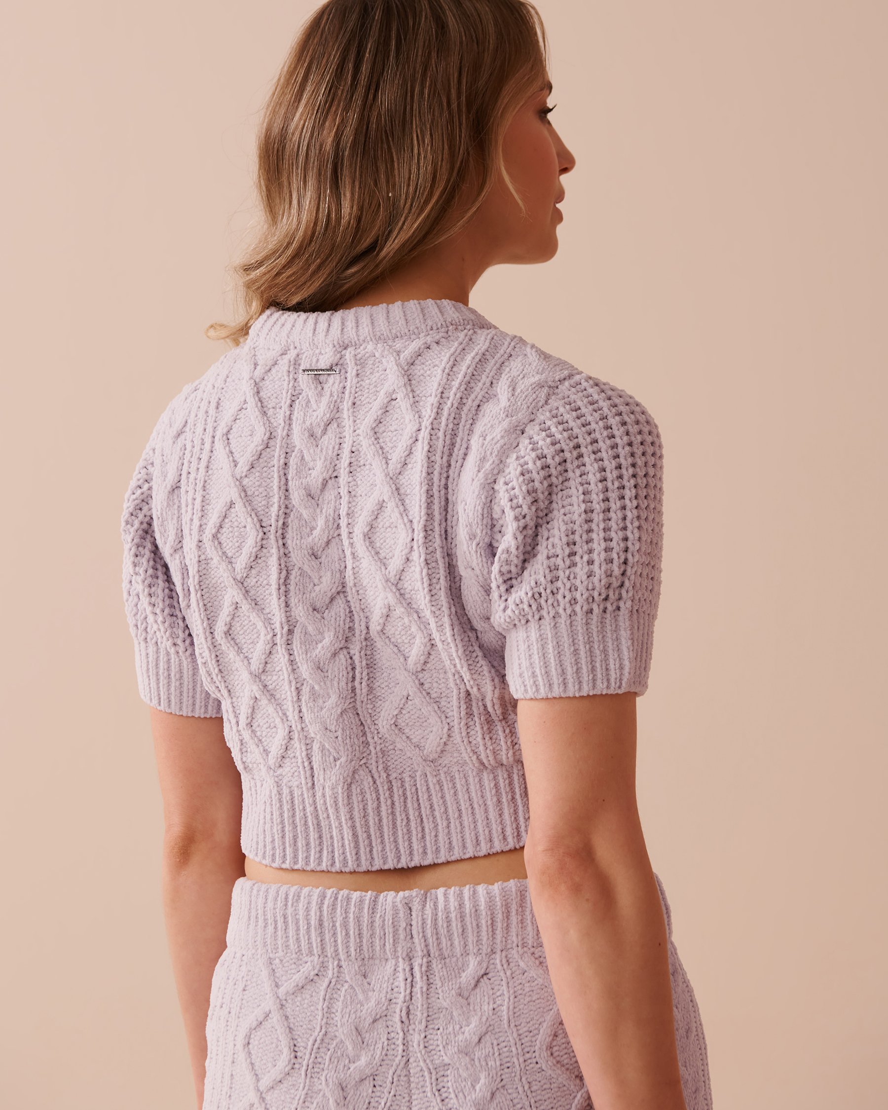 LA VIE EN ROSE Cable-Knit Chenille Crop T-shirt Evening Haze 50100093 - View2