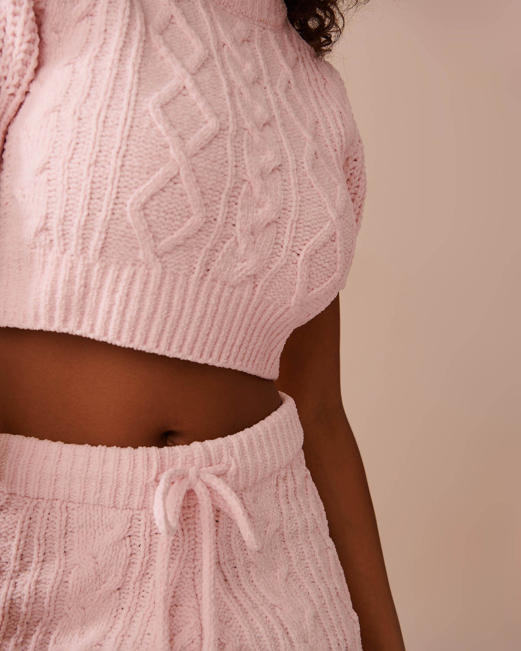 LA VIE EN ROSE Cable-Knit Chenille Crop T-shirt Light Pink 50100093 - View5