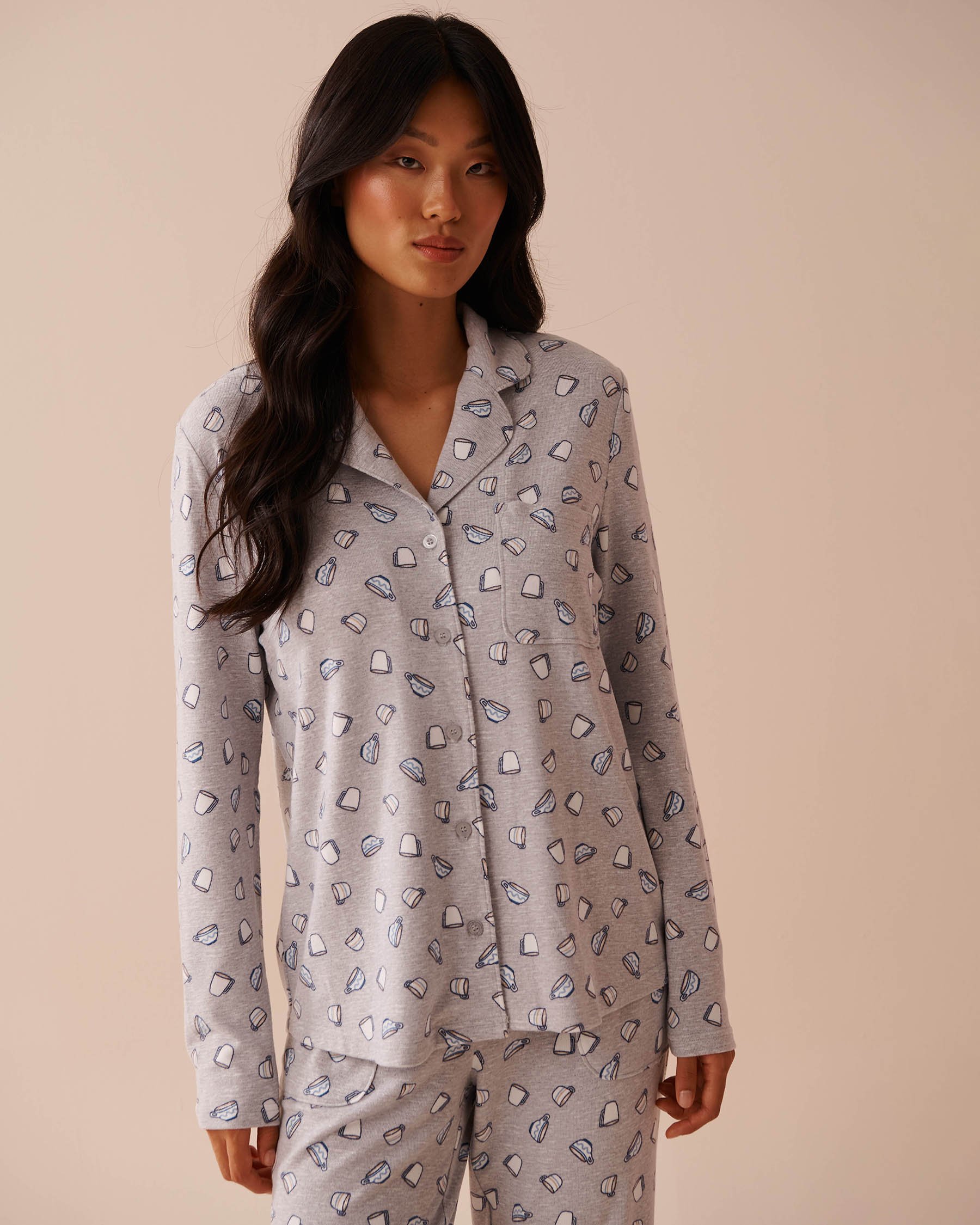 LA VIE EN ROSE Coffee Cup Print Recycled Fibers Button-down Shirt Coffee Cups 40100616 - View3