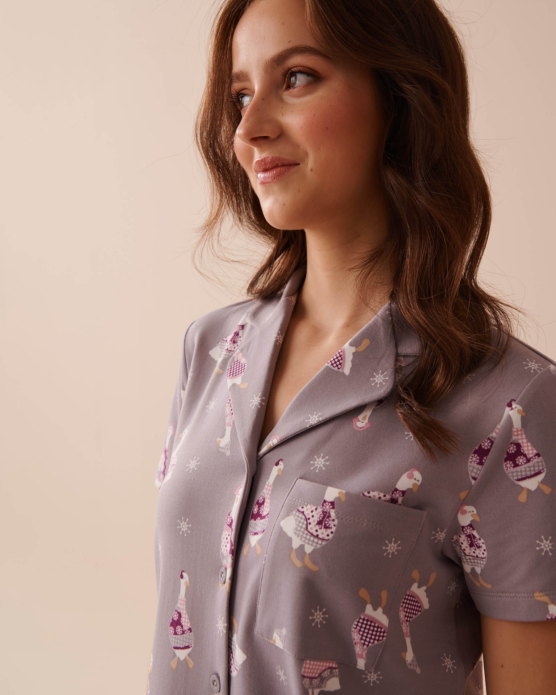 LA VIE EN ROSE Goose Print Cozy Button-down Shirt Goose Print 40100621 - View3