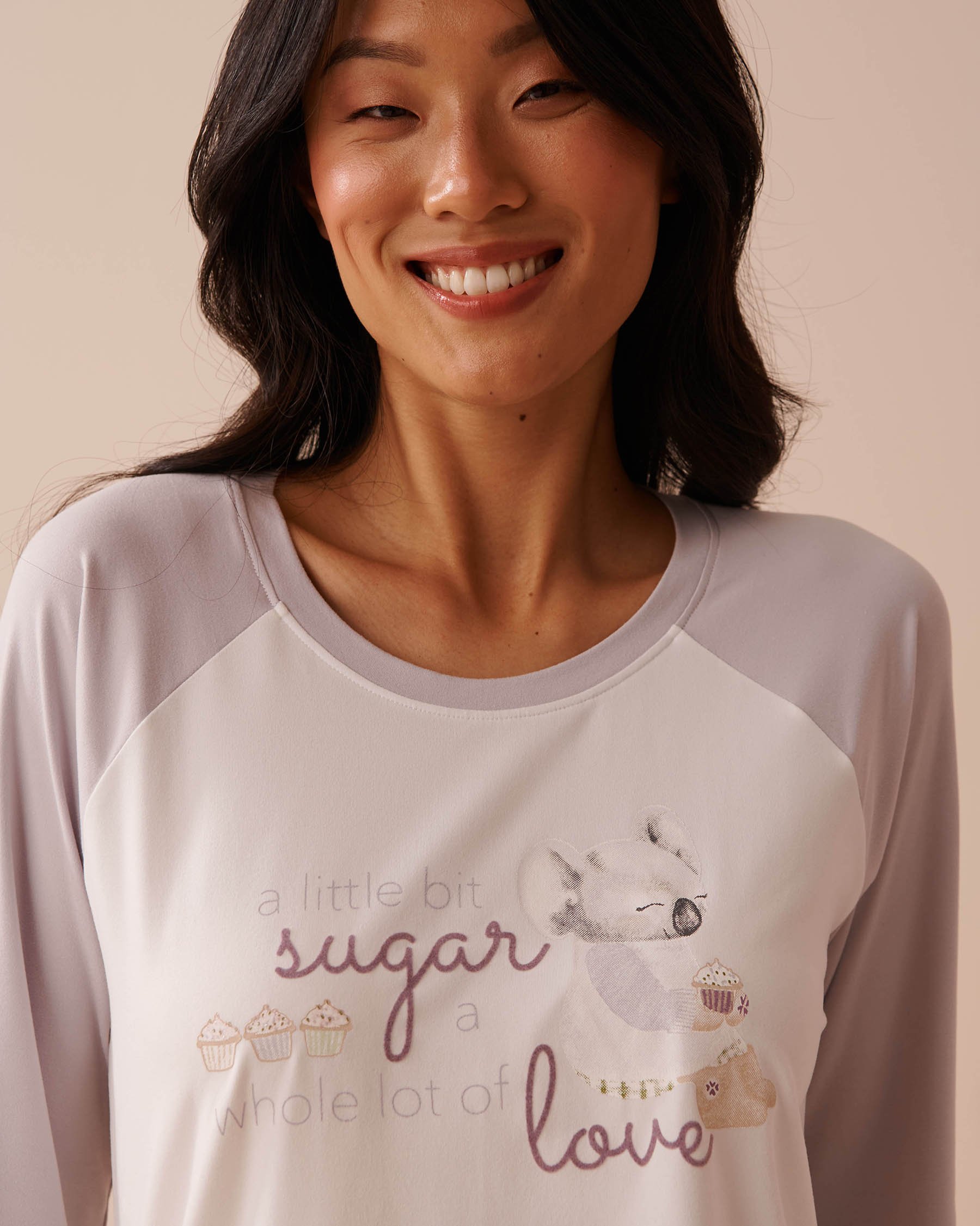 LA VIE EN ROSE Koala Print Super Soft Long Sleeve Shirt Evening Haze 40100623 - View3