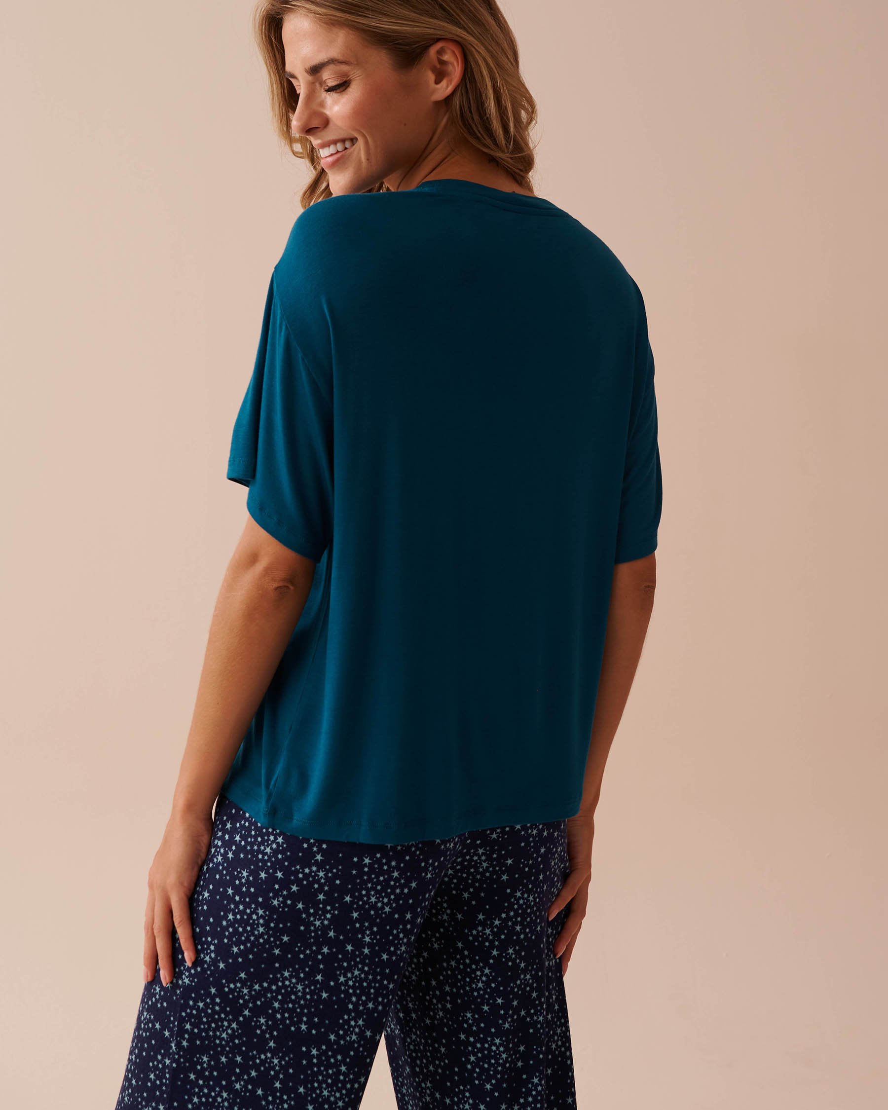 LA VIE EN ROSE Soft Jersey Drop Shoulder T-shirt Sea Blue 40100628 - View2