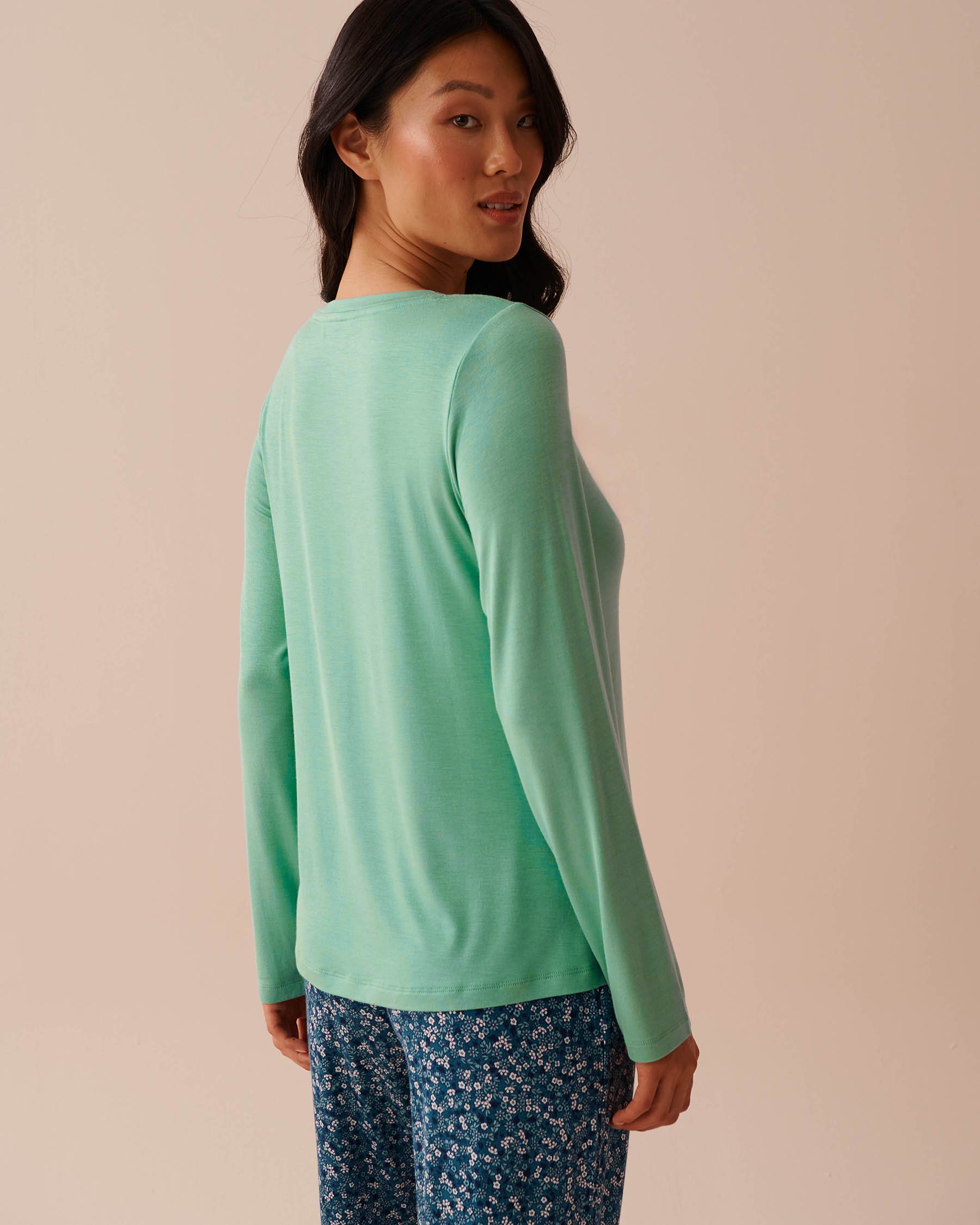 LA VIE EN ROSE Soft Jersey Long Sleeve Shirt Green Cyan 40100629 - View3
