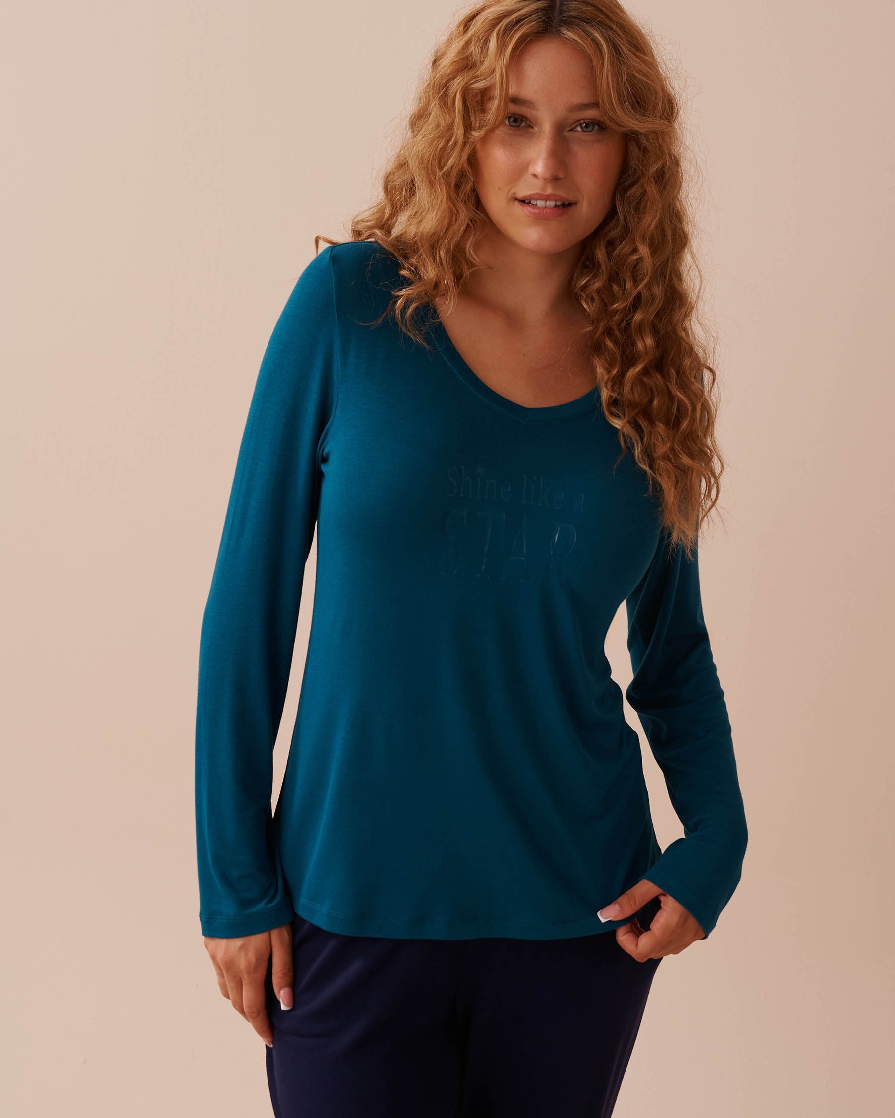 LA VIE EN ROSE Chandail manches longues en jersey doux Bleu mer 40100629 - Voir1