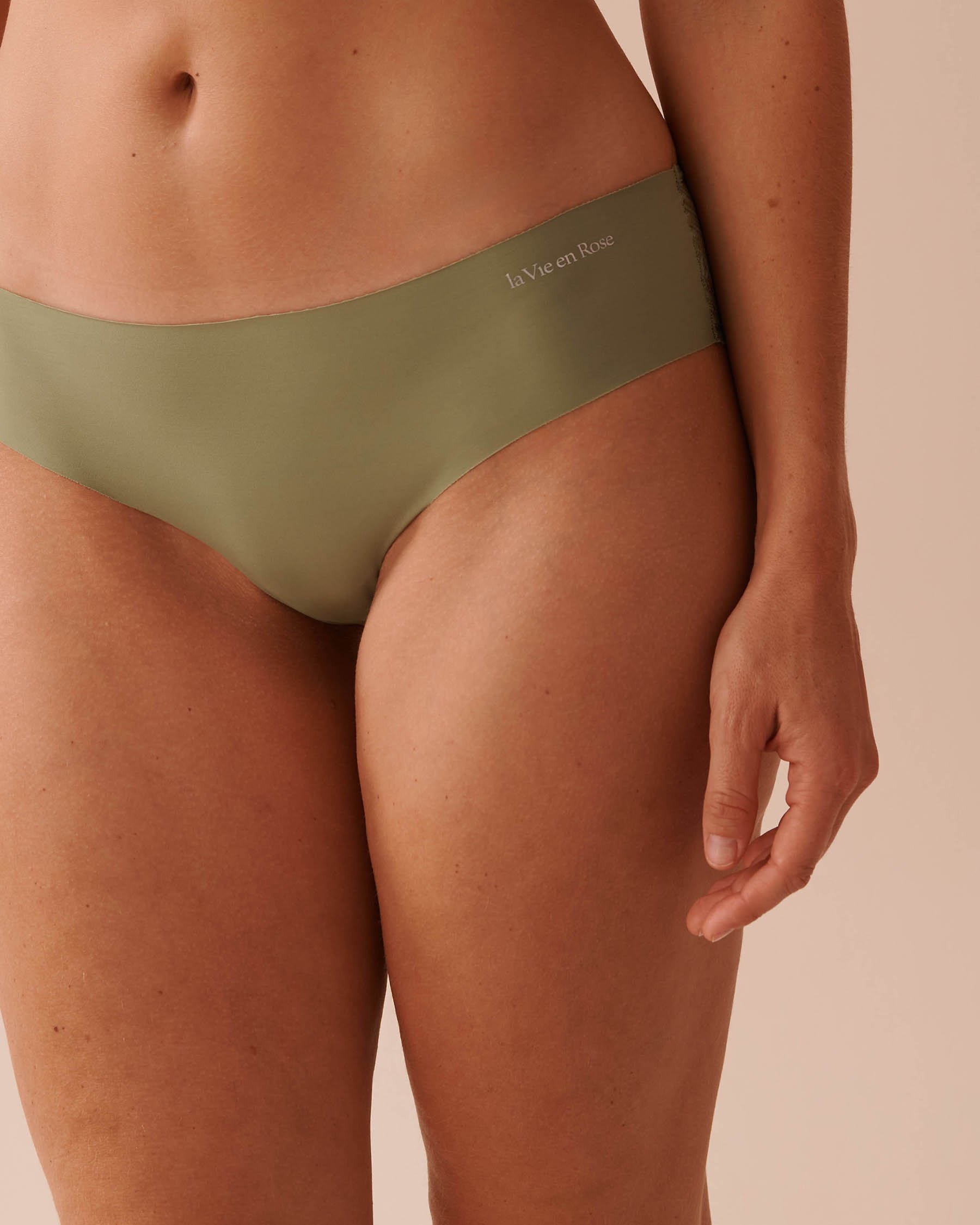 LA VIE EN ROSE Culotte cheeky microfibre et dentelle à l'arrière Vert olive 20200521 - Voir1