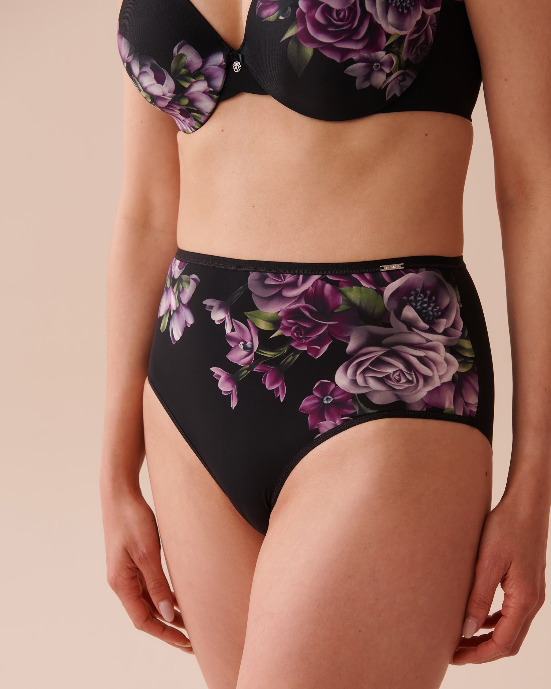 LA VIE EN ROSE Microfiber Sleek Back High Waist Bikini Panty Purple Bouquet 20300342 - View1